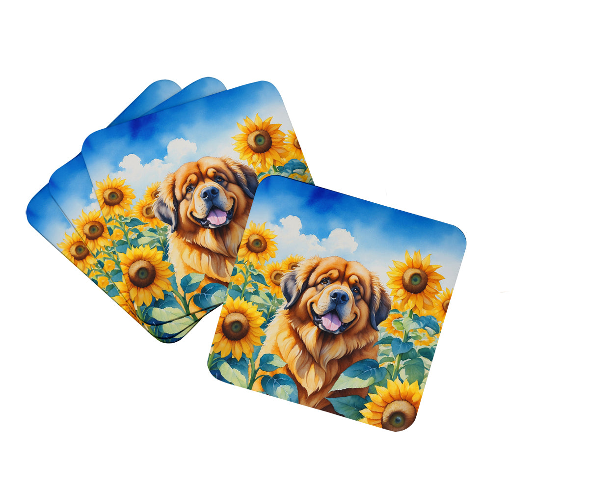 Buy this Tibetan Mastiff in Sunflowers Foam Coasters