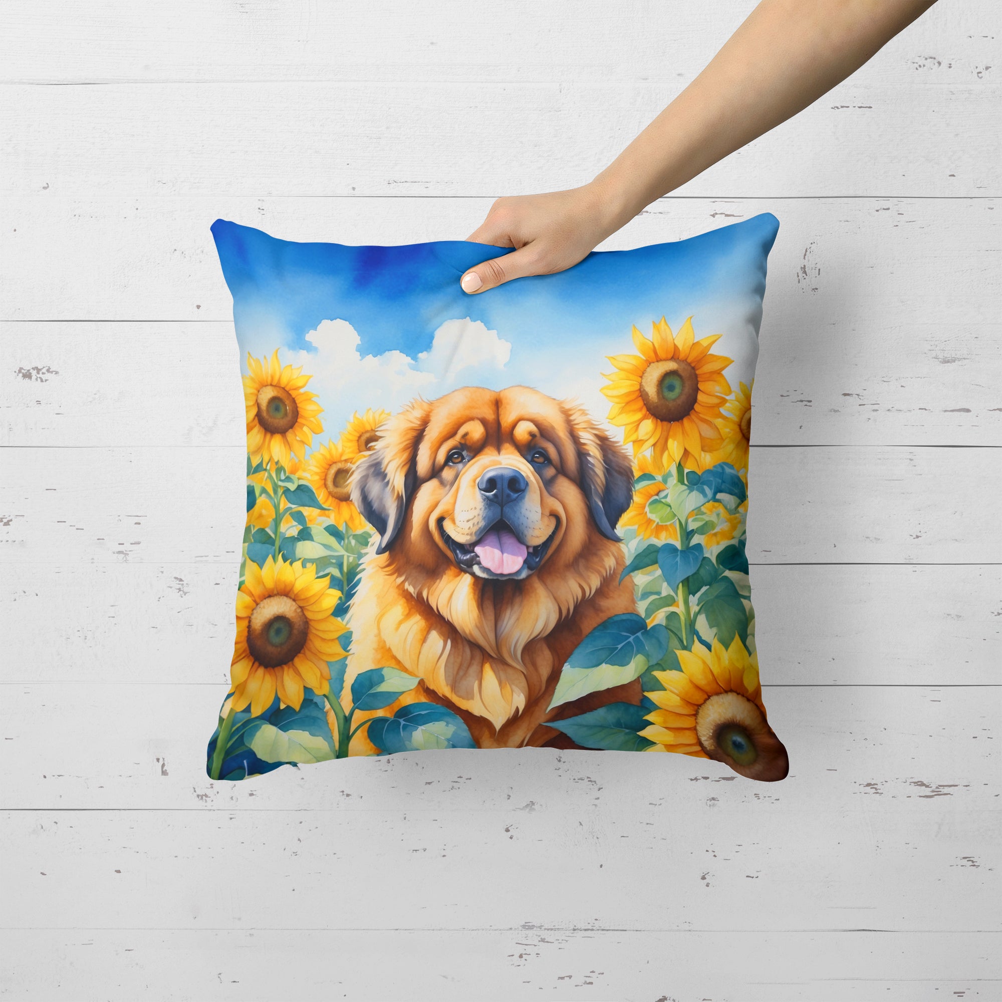 Buy this Tibetan Mastiff in Sunflowers Throw Pillow