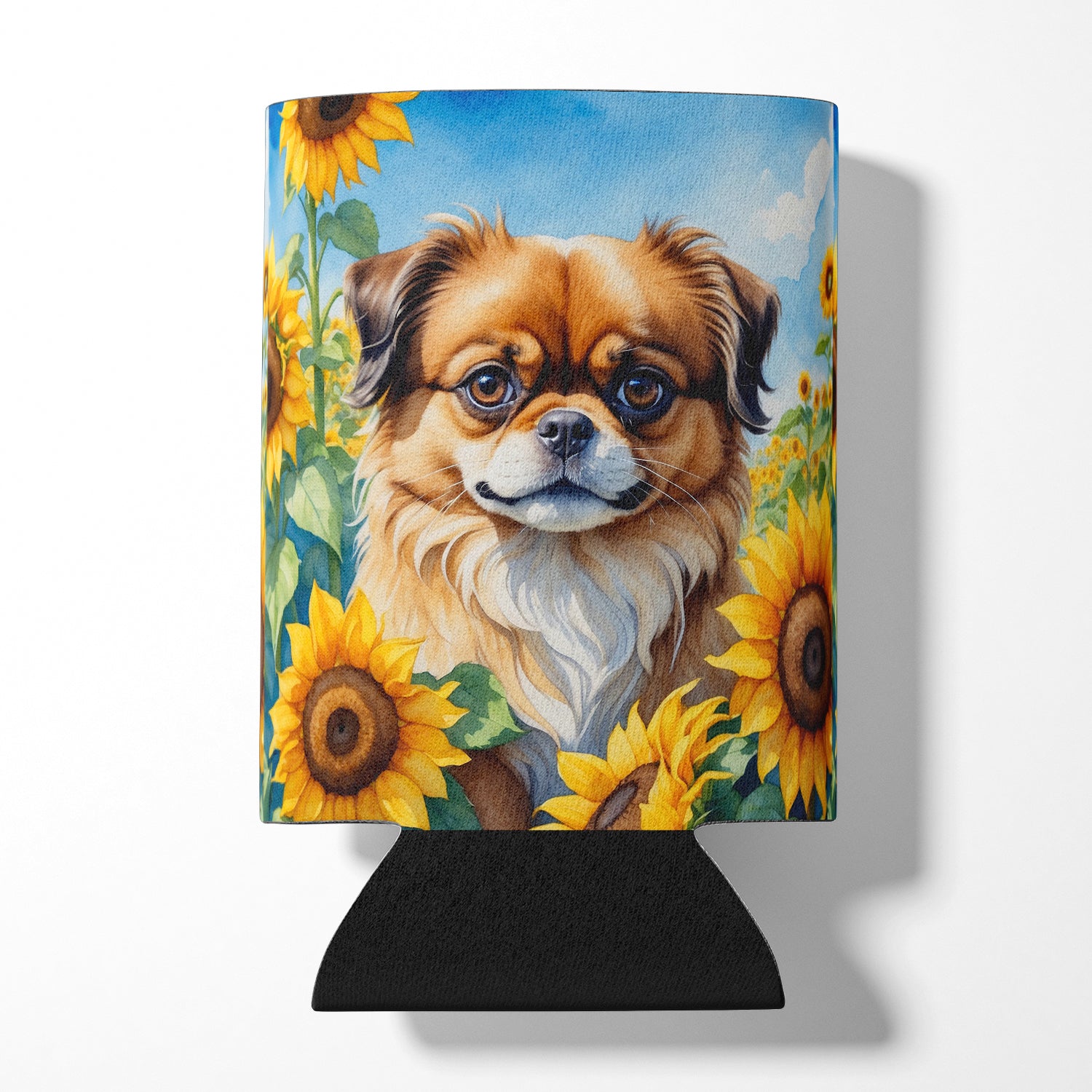 Buy this Tibetan Spaniel in Sunflowers Can or Bottle Hugger