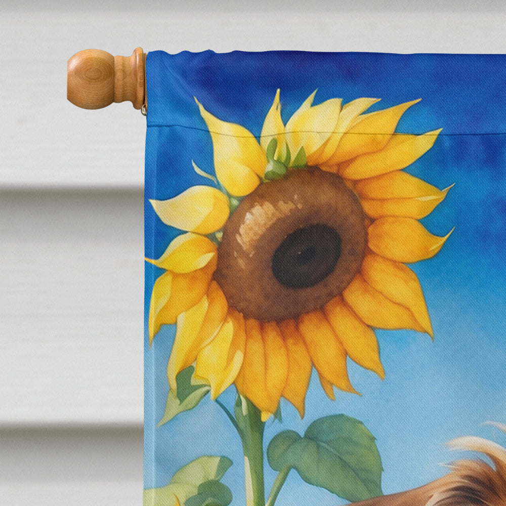 Tibetan Spaniel in Sunflowers House Flag