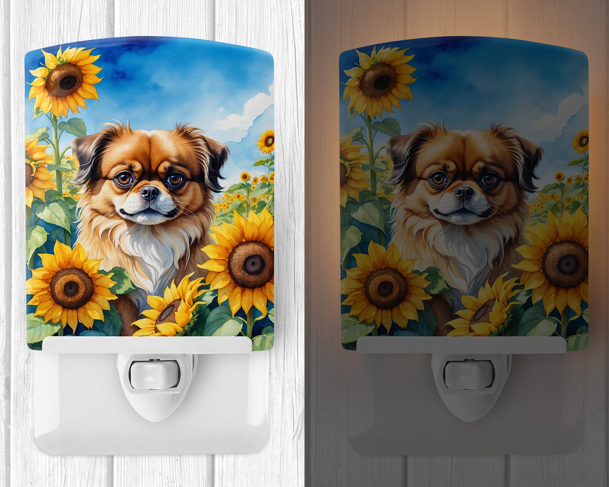 Tibetan Spaniel in Sunflowers Ceramic Night Light