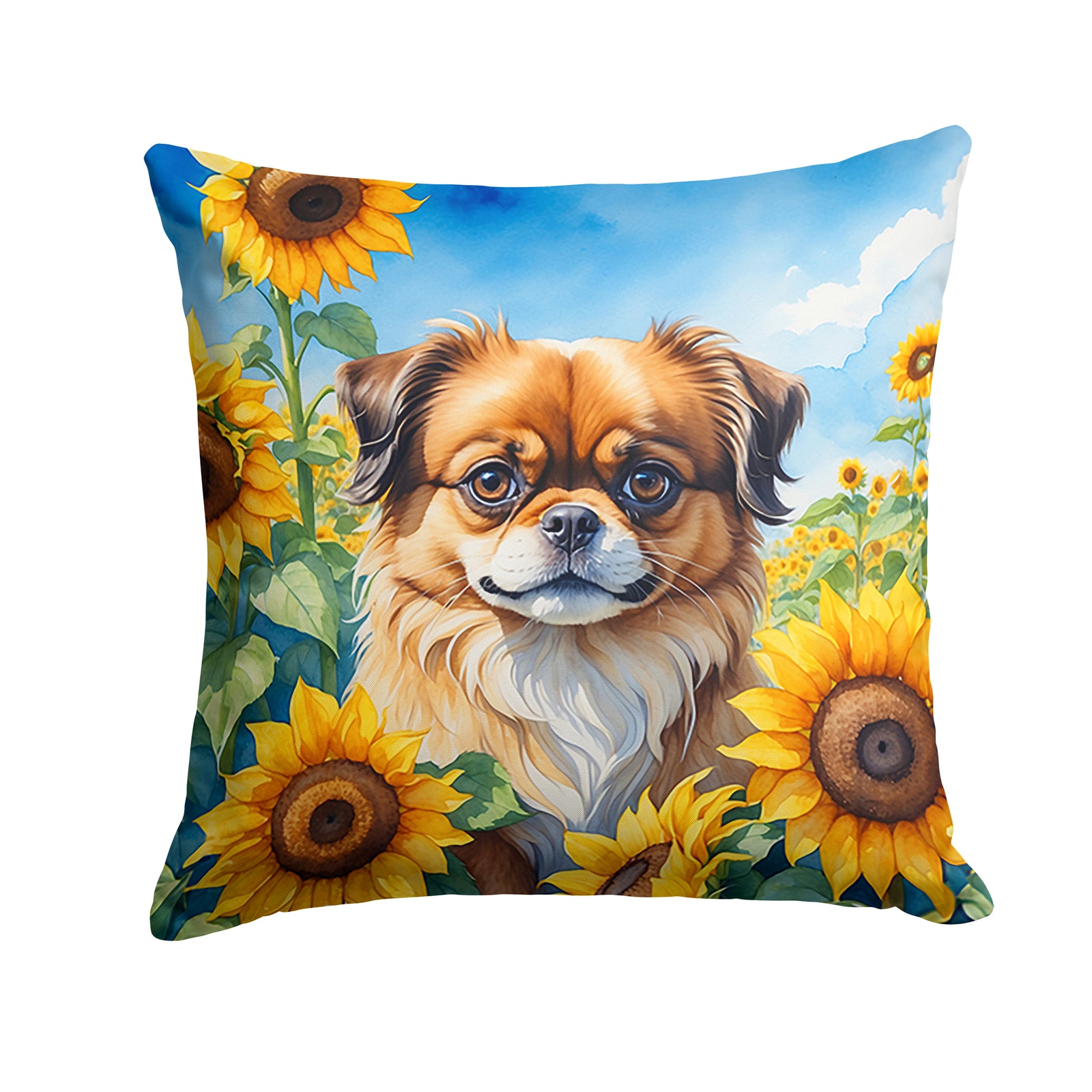 Buy this Tibetan Spaniel in Sunflowers Throw Pillow