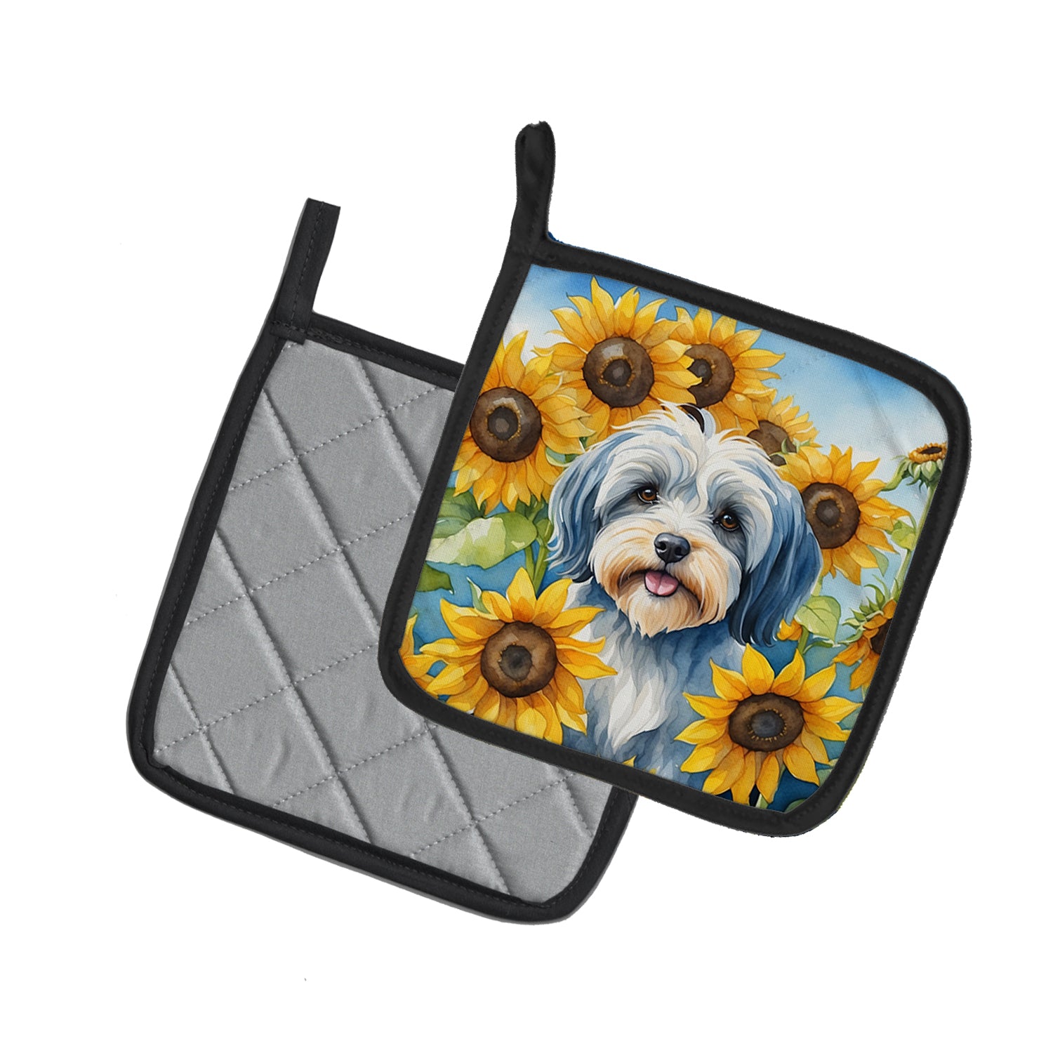 Tibetan Terrier in Sunflowers Pair of Pot Holders