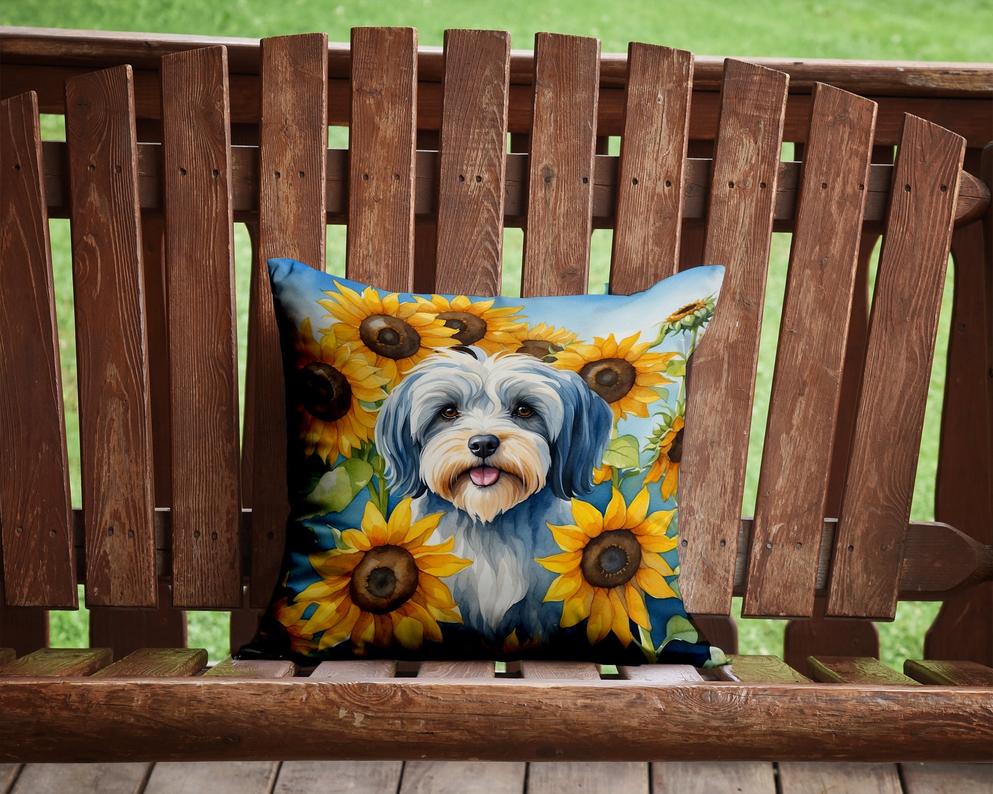 Tibetan Terrier in Sunflowers Throw Pillow