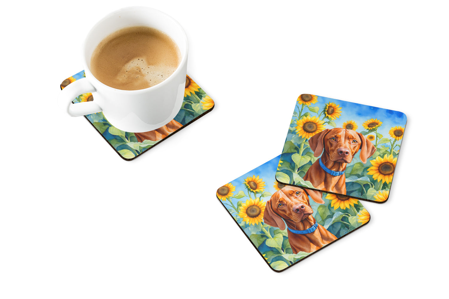 Buy this Vizsla in Sunflowers Foam Coasters