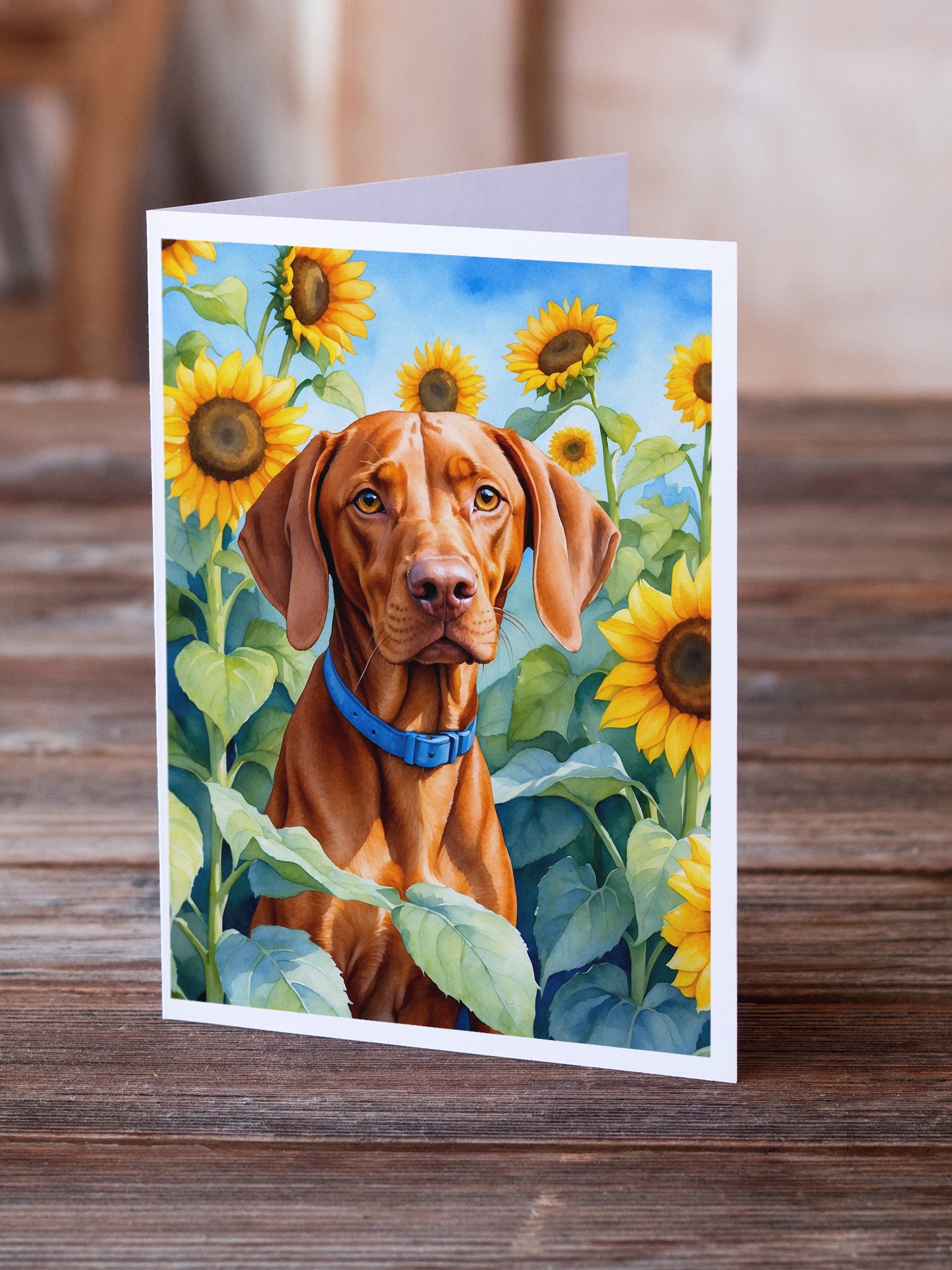 Buy this Vizsla in Sunflowers Greeting Cards Pack of 8