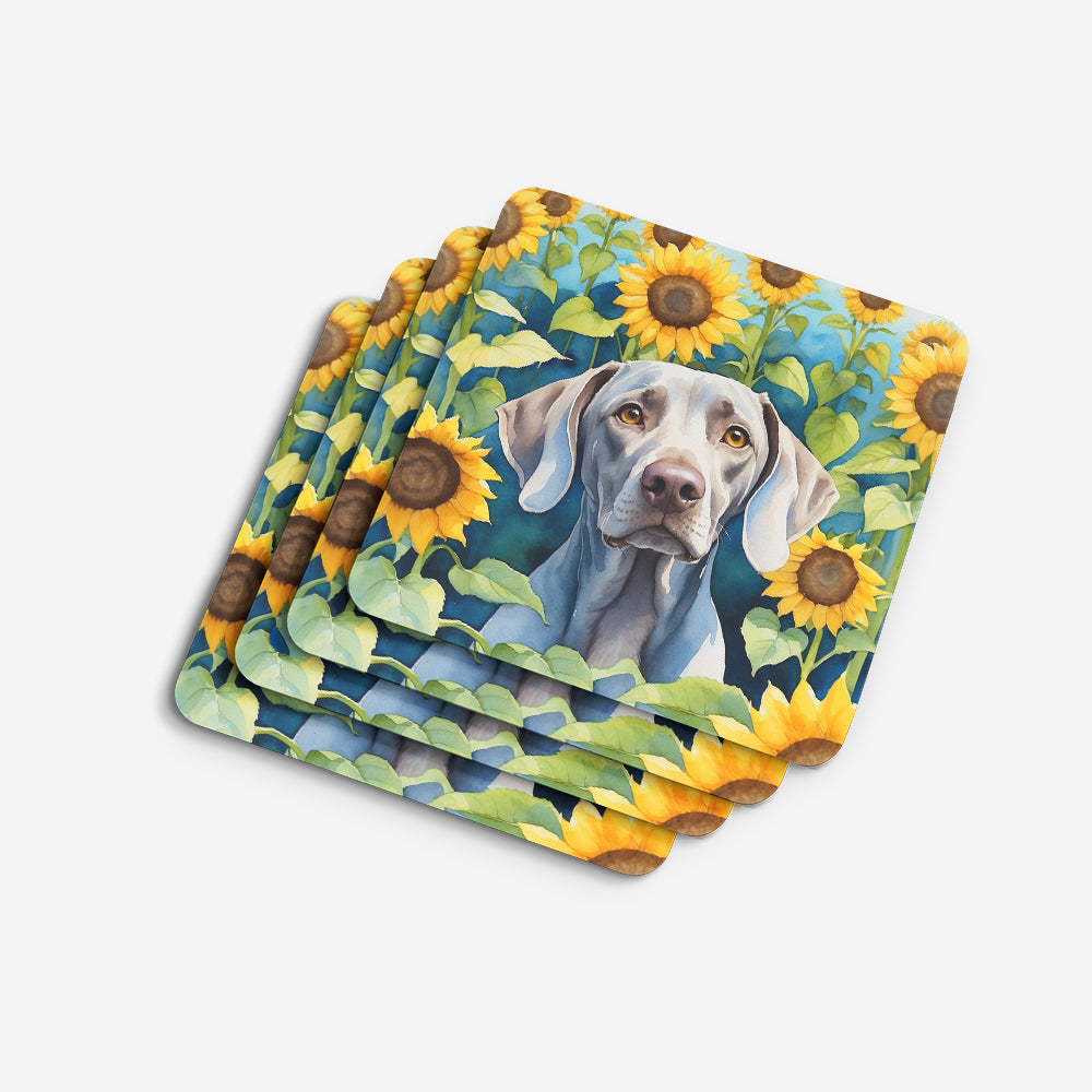 Weimaraner in Sunflowers Foam Coasters