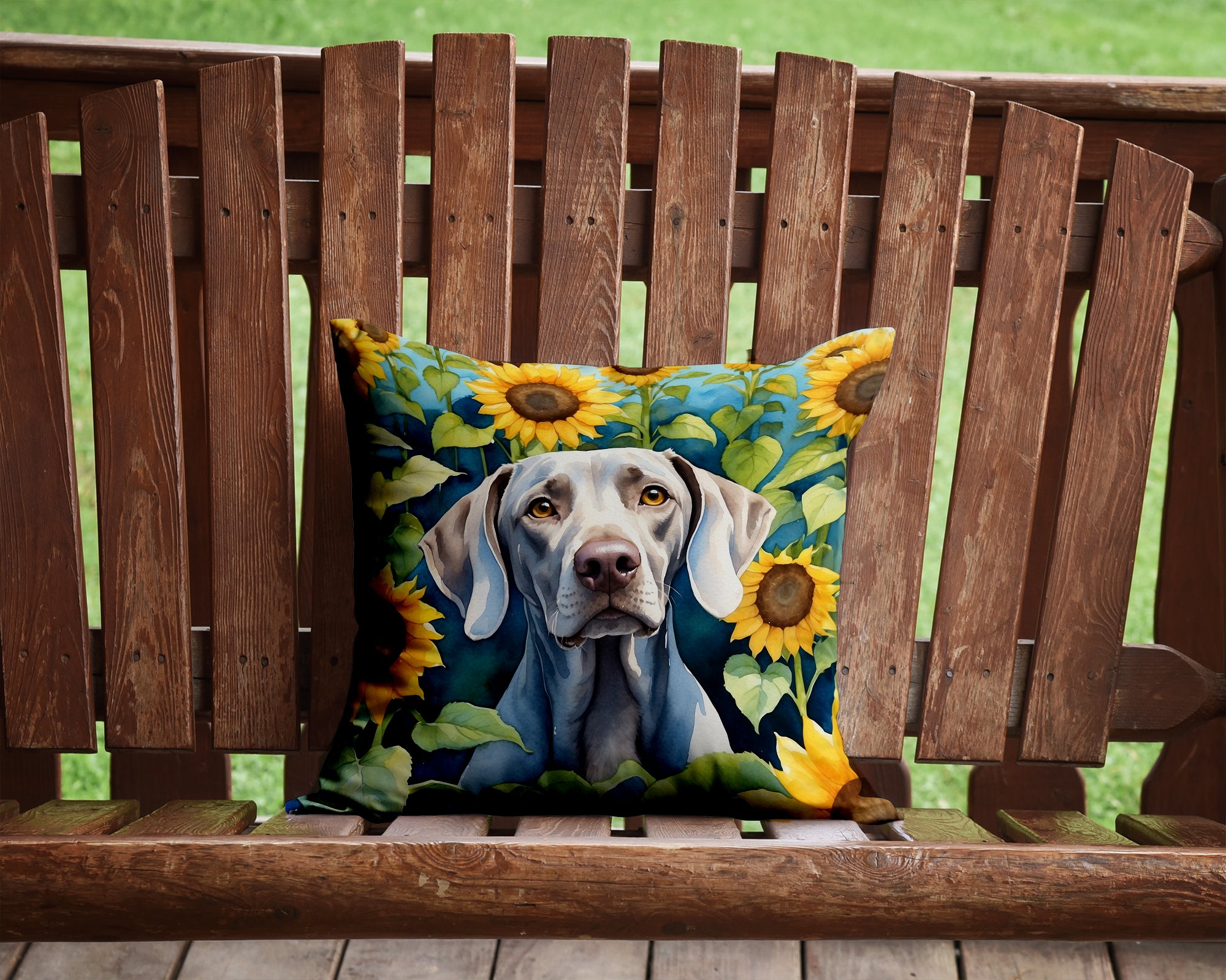 Buy this Weimaraner in Sunflowers Throw Pillow