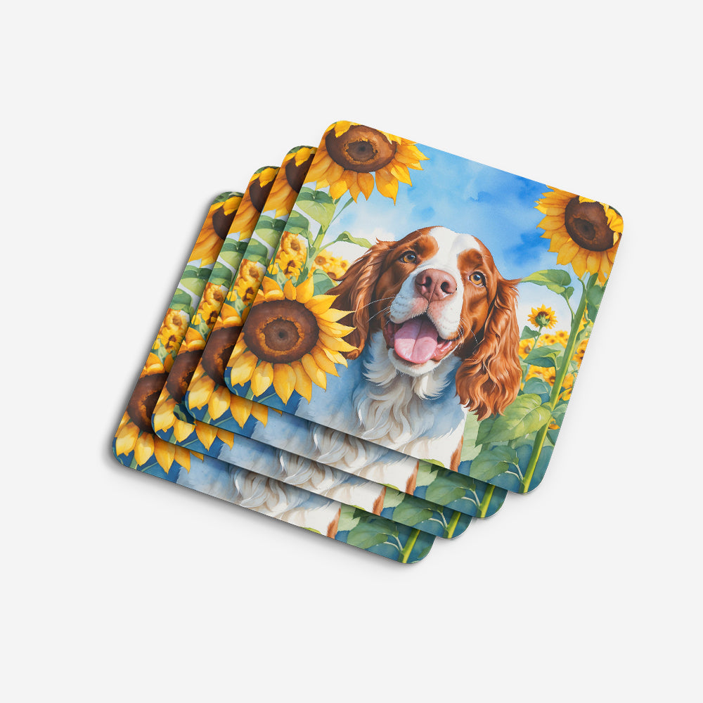 Welsh Springer Spaniel in Sunflowers Foam Coasters