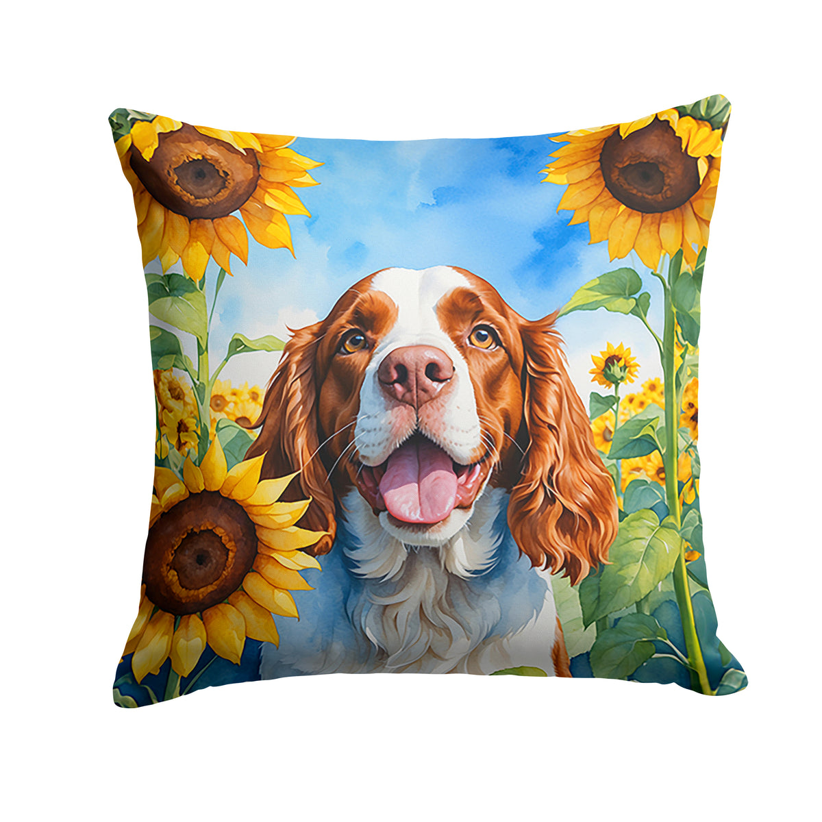 Buy this Welsh Springer Spaniel in Sunflowers Throw Pillow