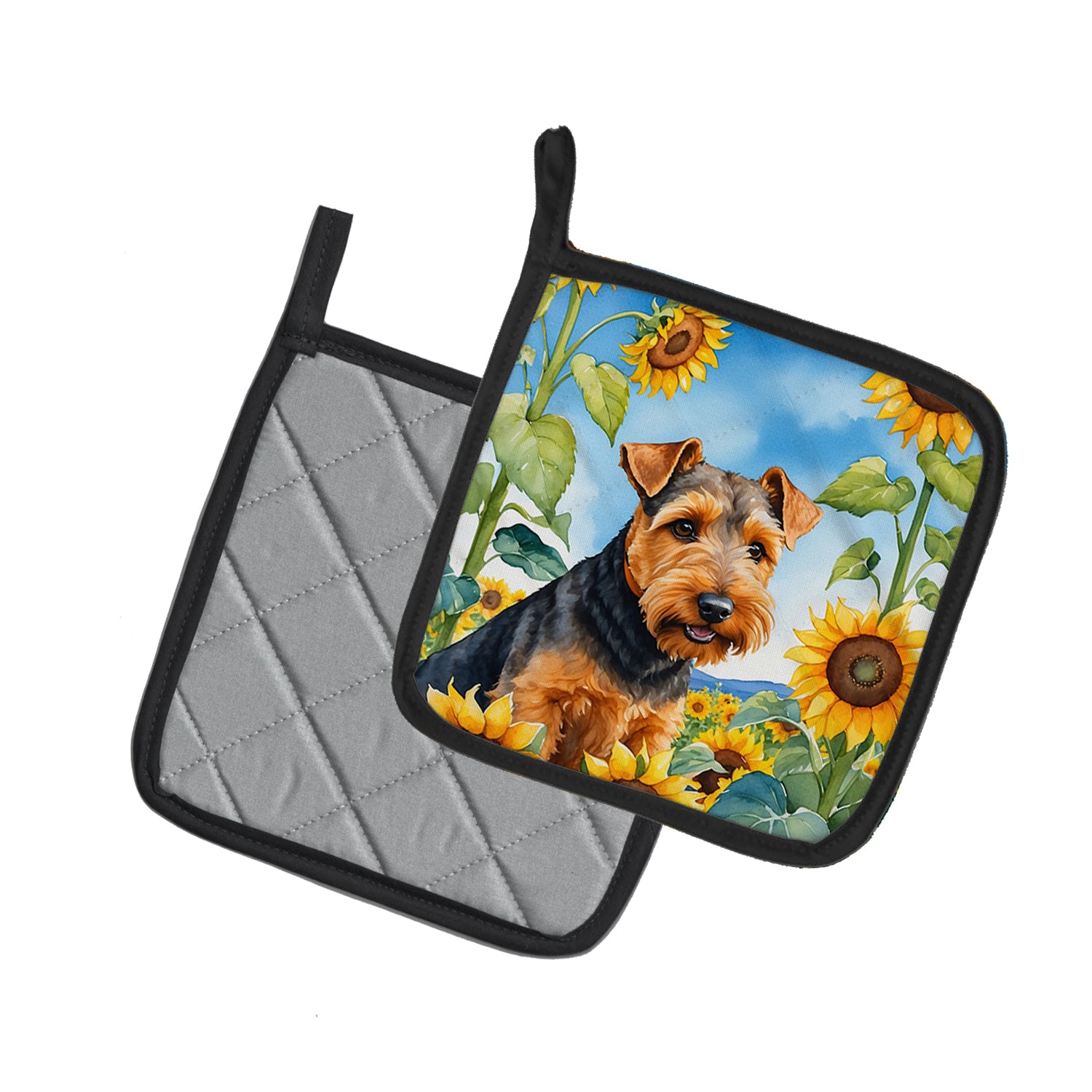 Welsh Terrier in Sunflowers Pair of Pot Holders