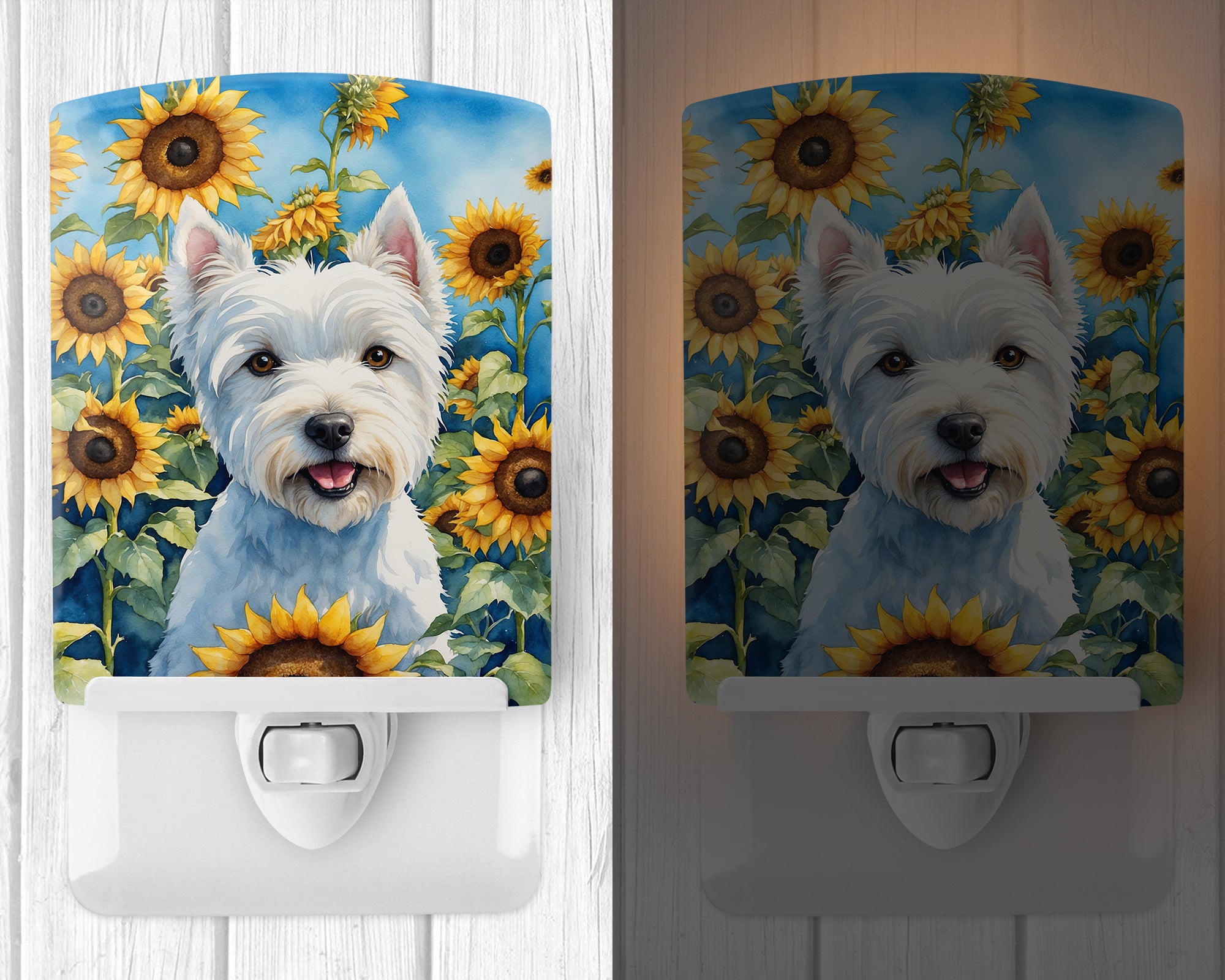 Westie in Sunflowers Ceramic Night Light