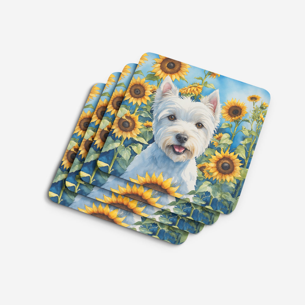 Westie in Sunflowers Foam Coasters