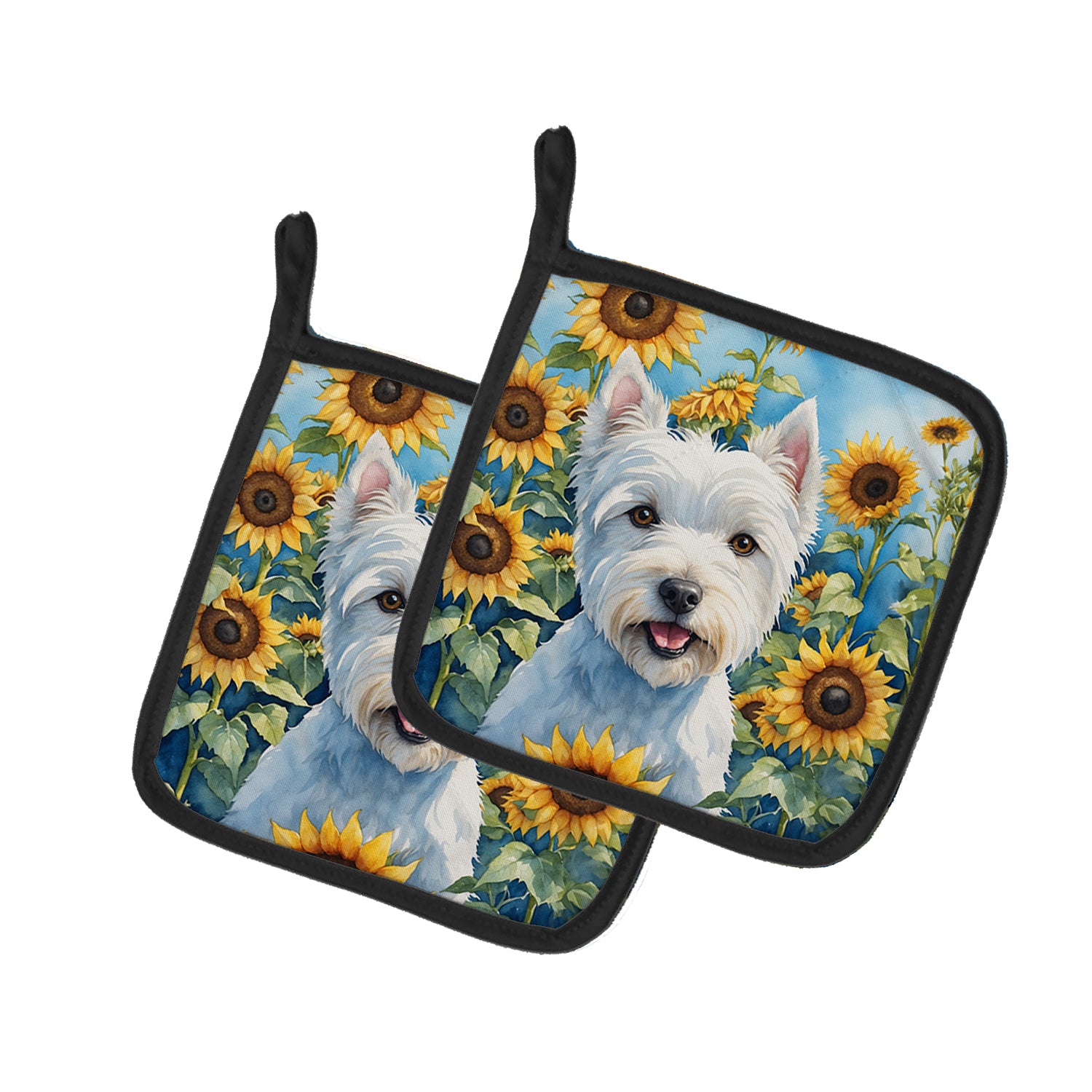 Buy this Westie in Sunflowers Pair of Pot Holders