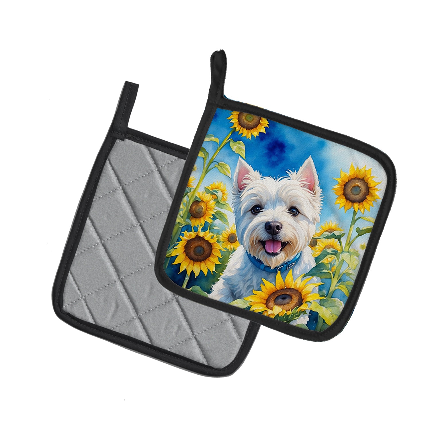 Buy this Westie in Sunflowers Pair of Pot Holders