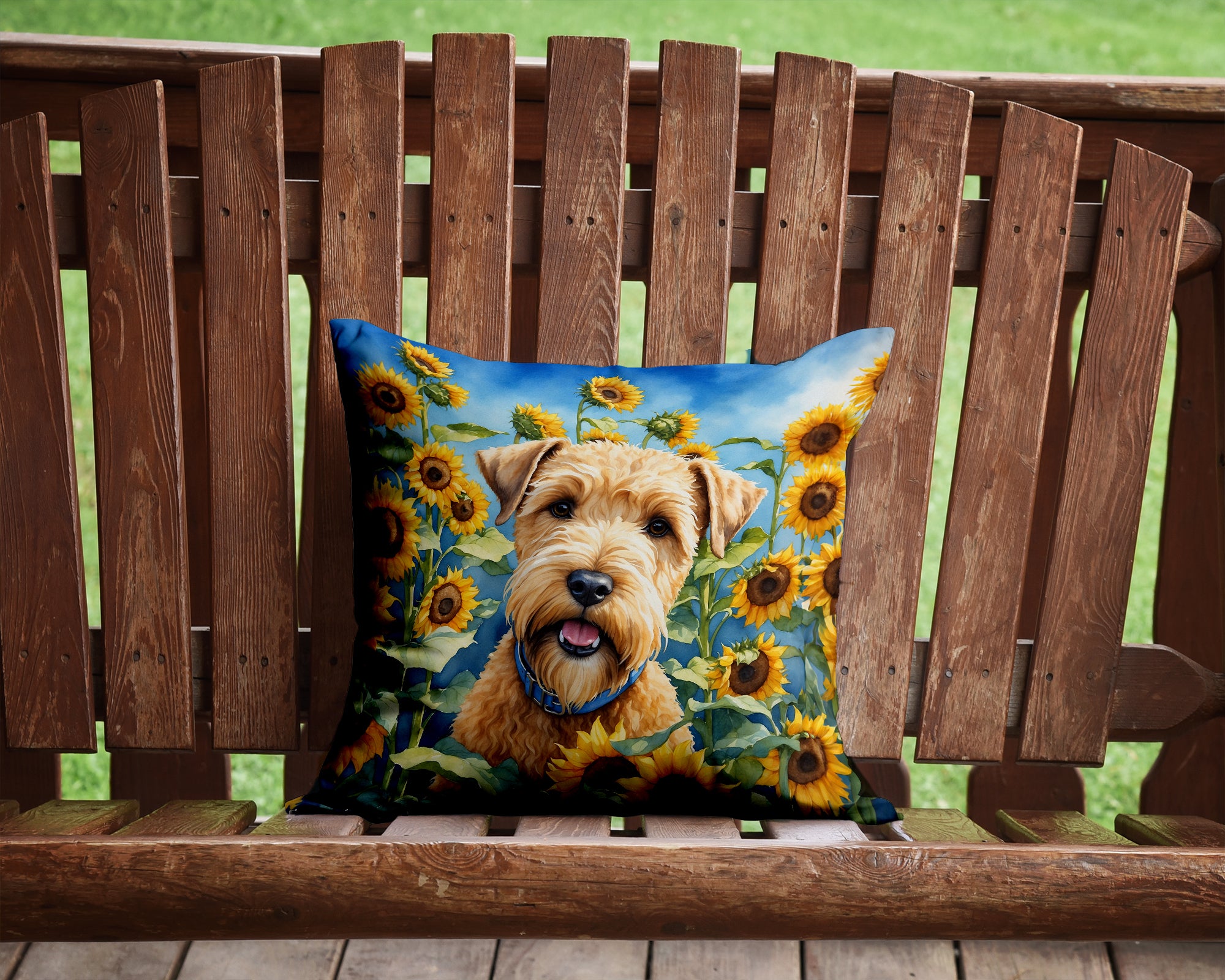 Wheaten Terrier in Sunflowers Throw Pillow