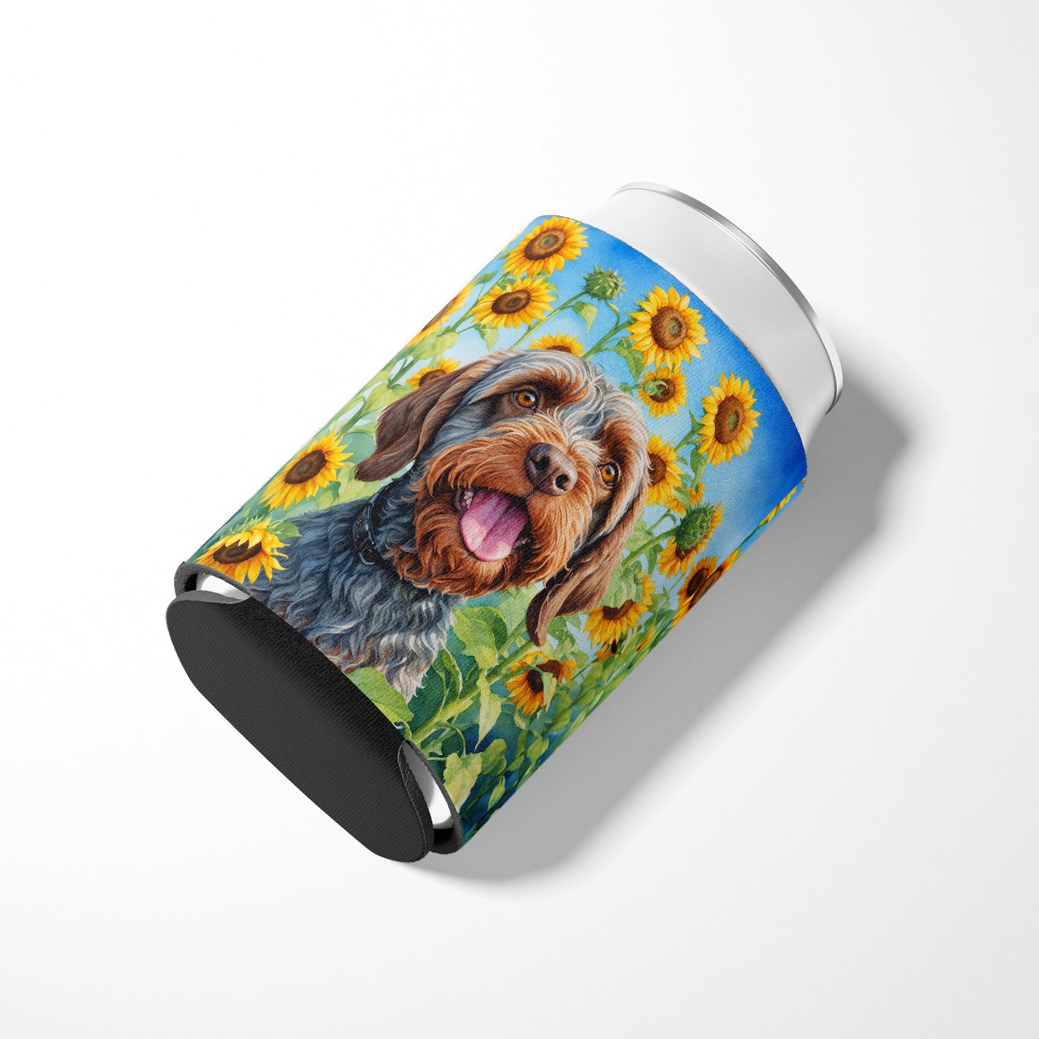 Wirehaired Pointing Griffon in Sunflowers Can or Bottle Hugger