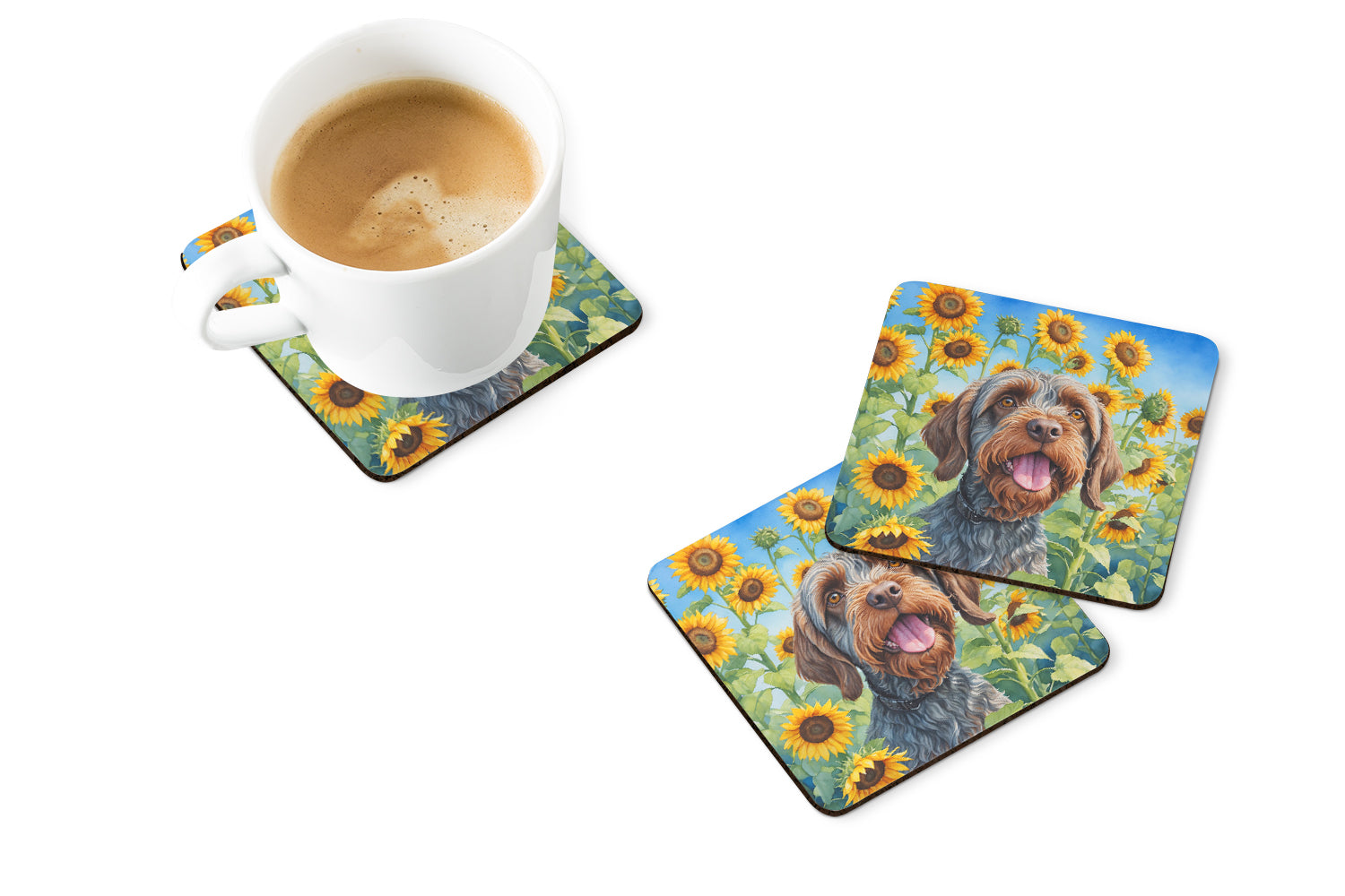 Buy this Wirehaired Pointing Griffon in Sunflowers Foam Coasters