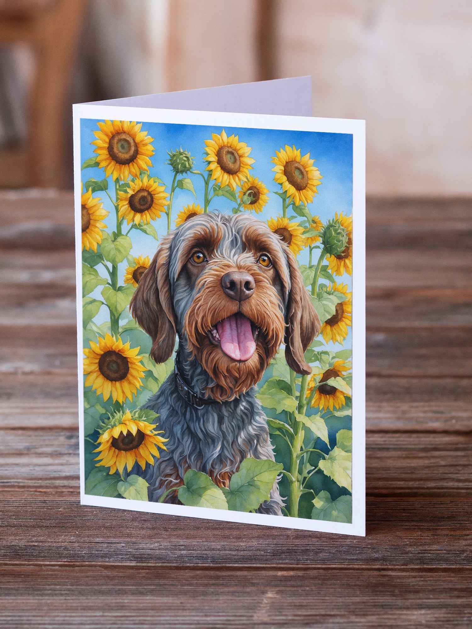 Buy this Wirehaired Pointing Griffon in Sunflowers Greeting Cards Pack of 8