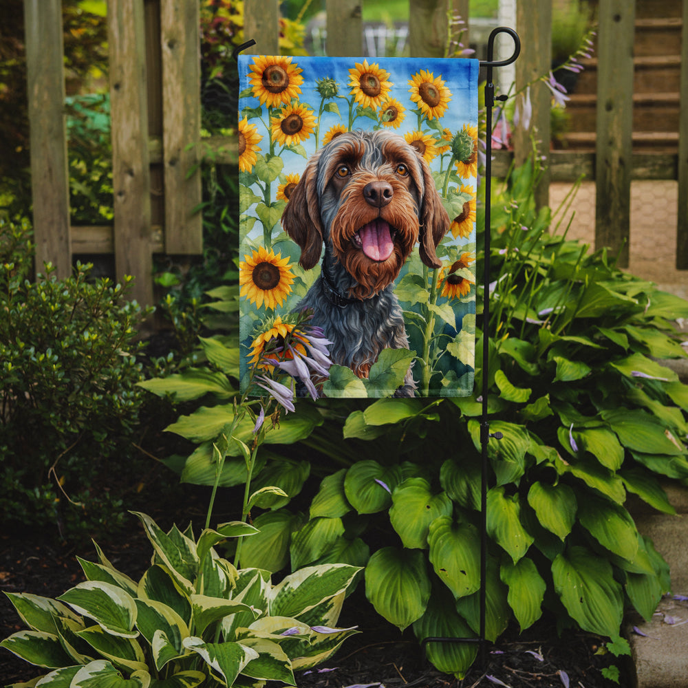 Wirehaired Pointing Griffon in Sunflowers Garden Flag