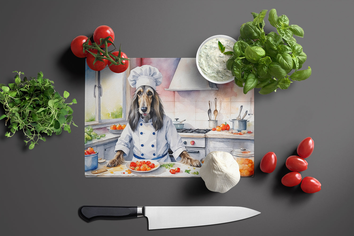 Afghan Hound The Chef Glass Cutting Board