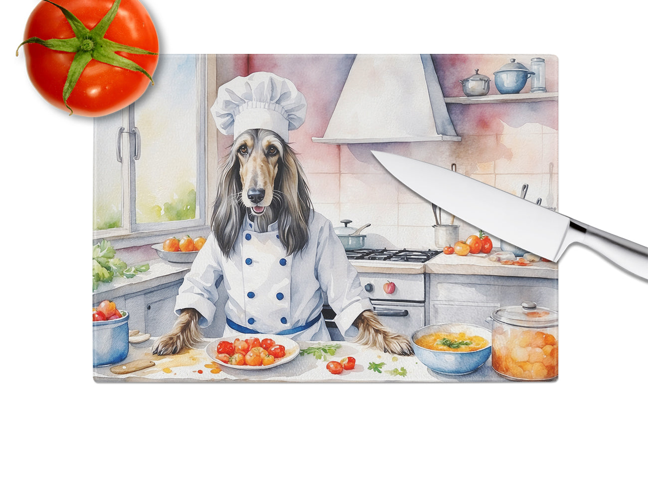 Afghan Hound The Chef Glass Cutting Board