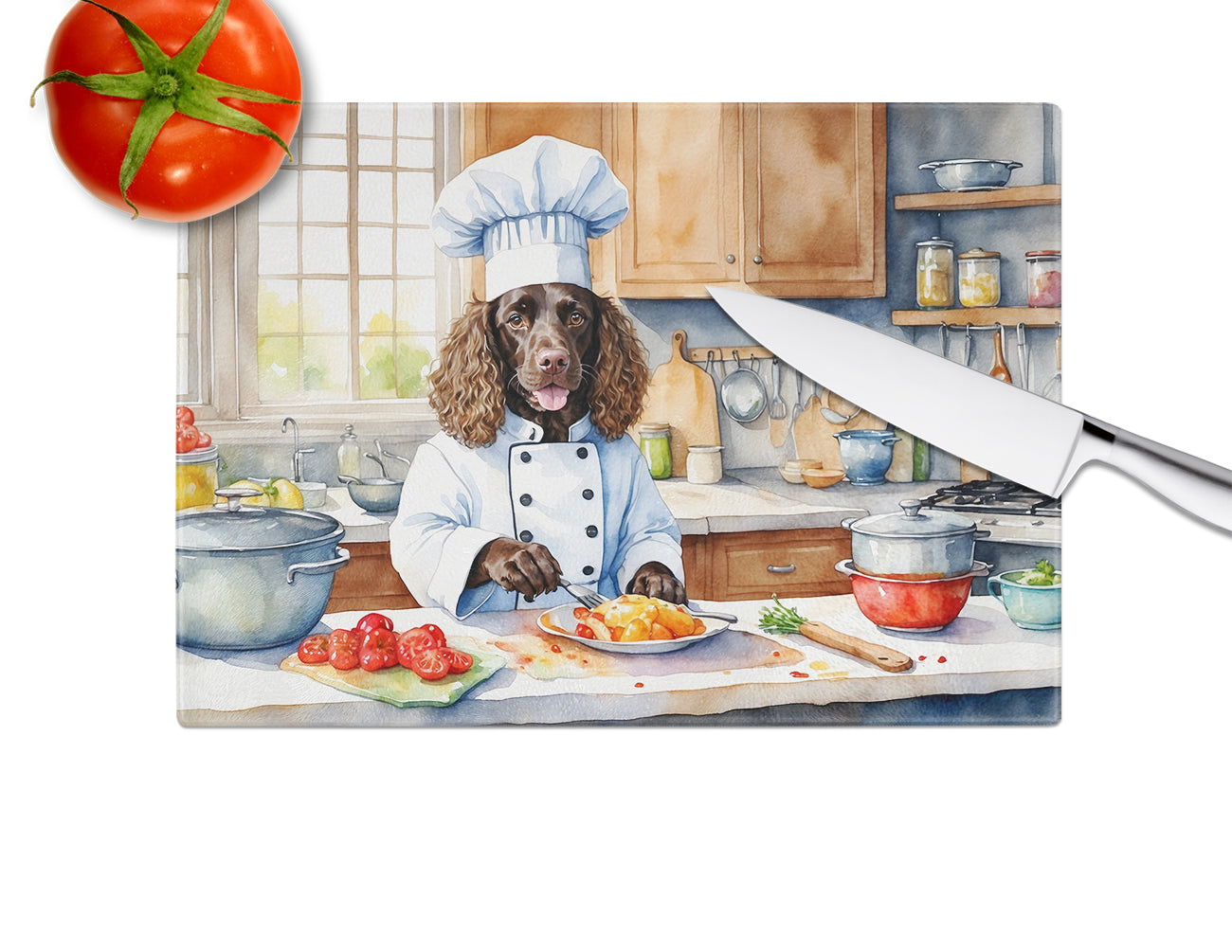 American Water Spaniel The Chef Glass Cutting Board