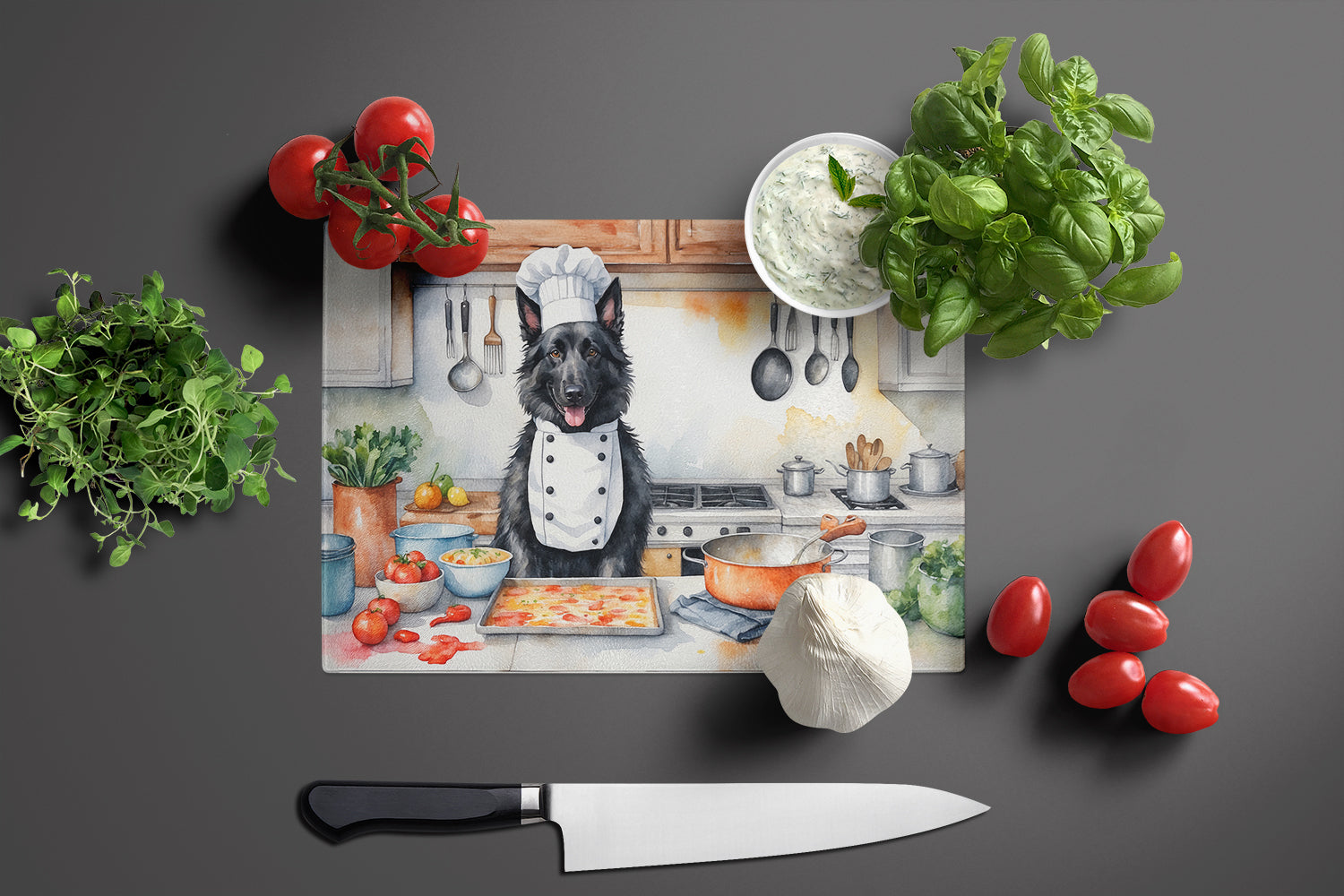 Belgian Sheepdog The Chef Glass Cutting Board