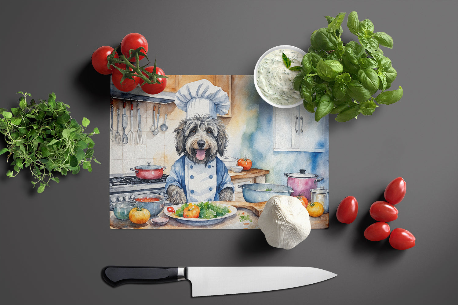 Bergamasco Sheepdog The Chef Glass Cutting Board