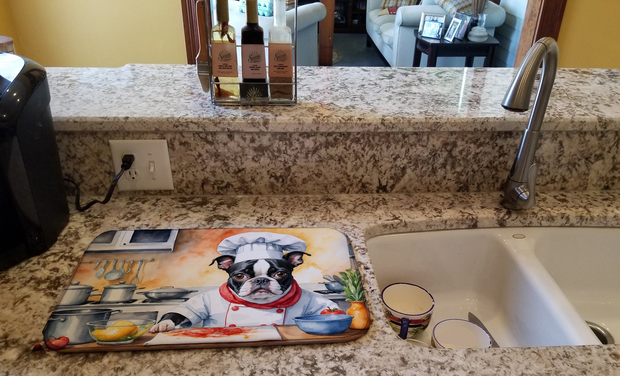 Boston Terrier The Chef Dish Drying Mat