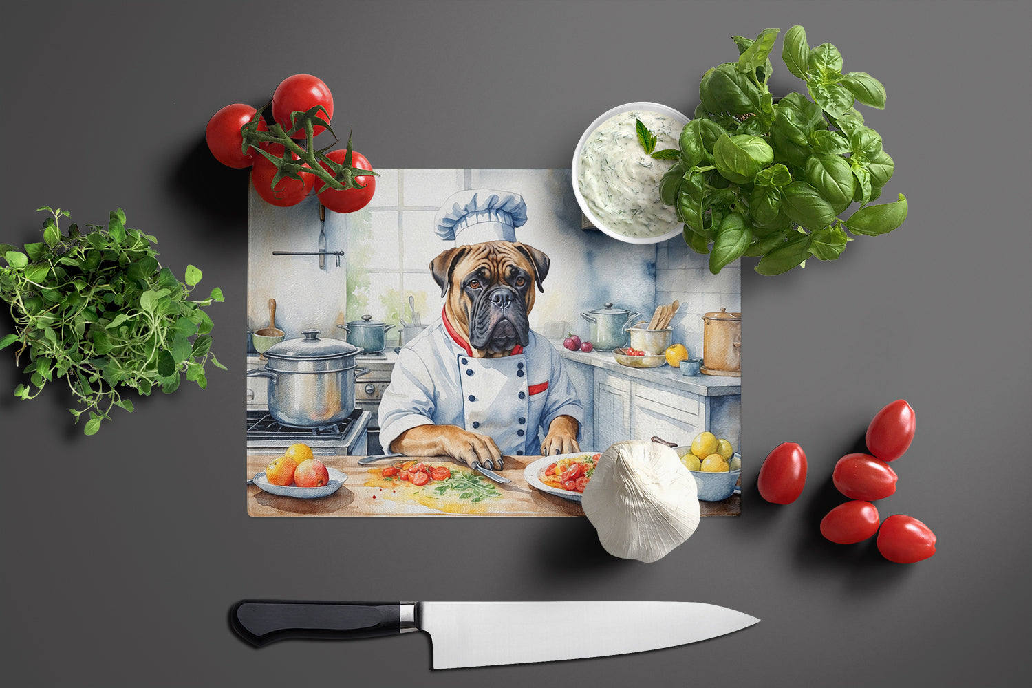 Bullmastiff The Chef Glass Cutting Board