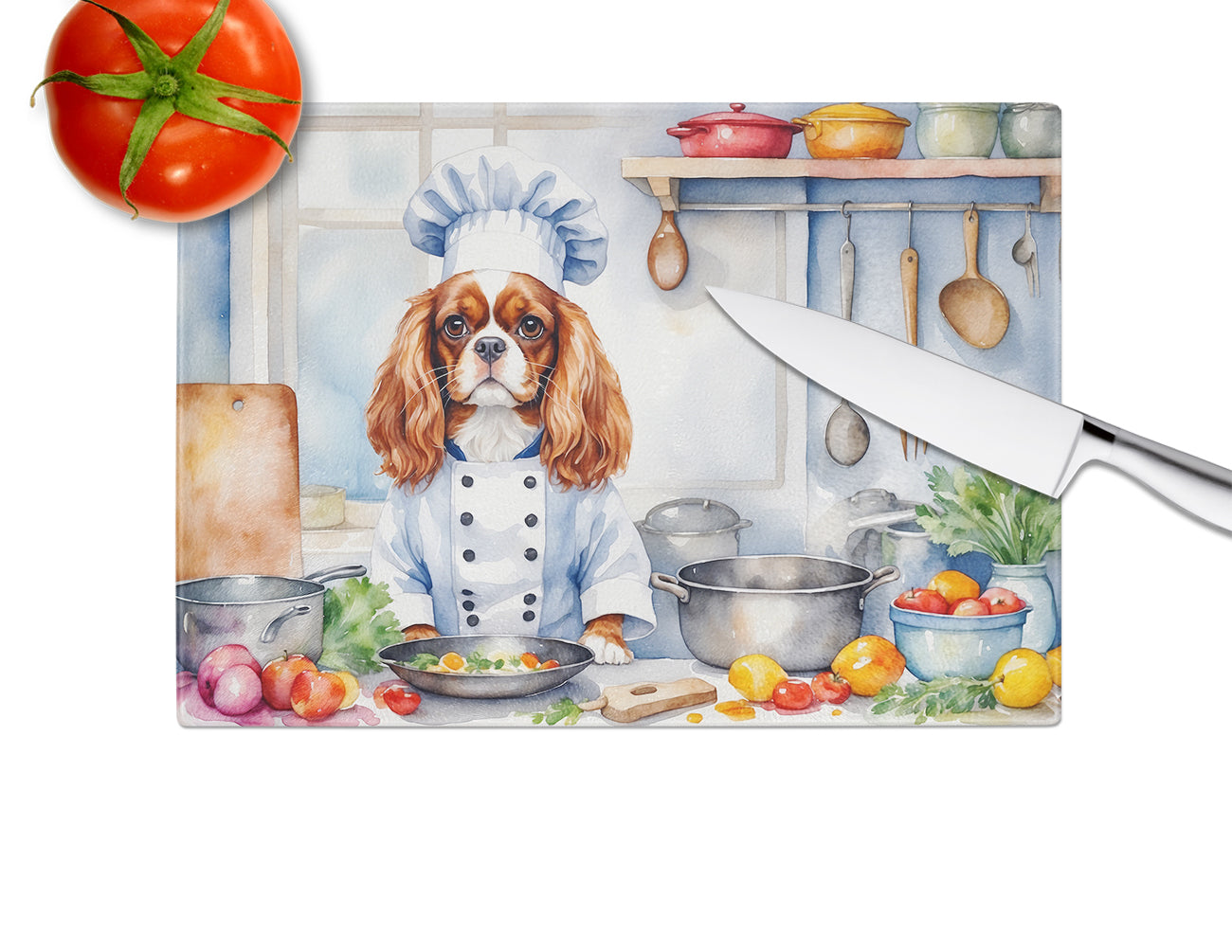 Cavalier Spaniel The Chef Glass Cutting Board