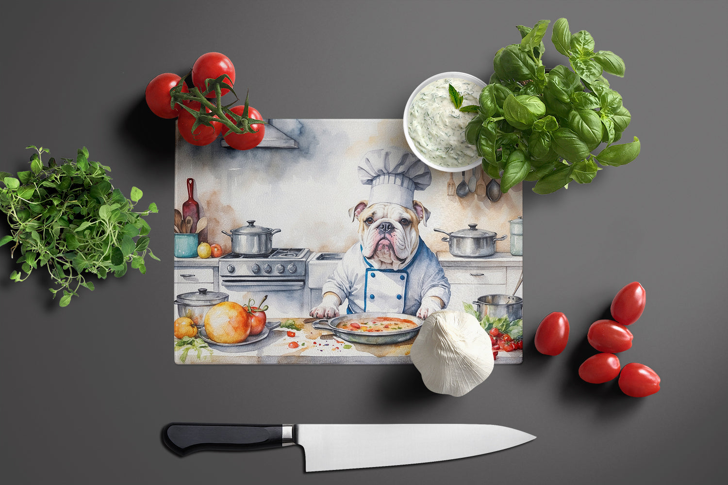 Buy this English Bulldog The Chef Glass Cutting Board