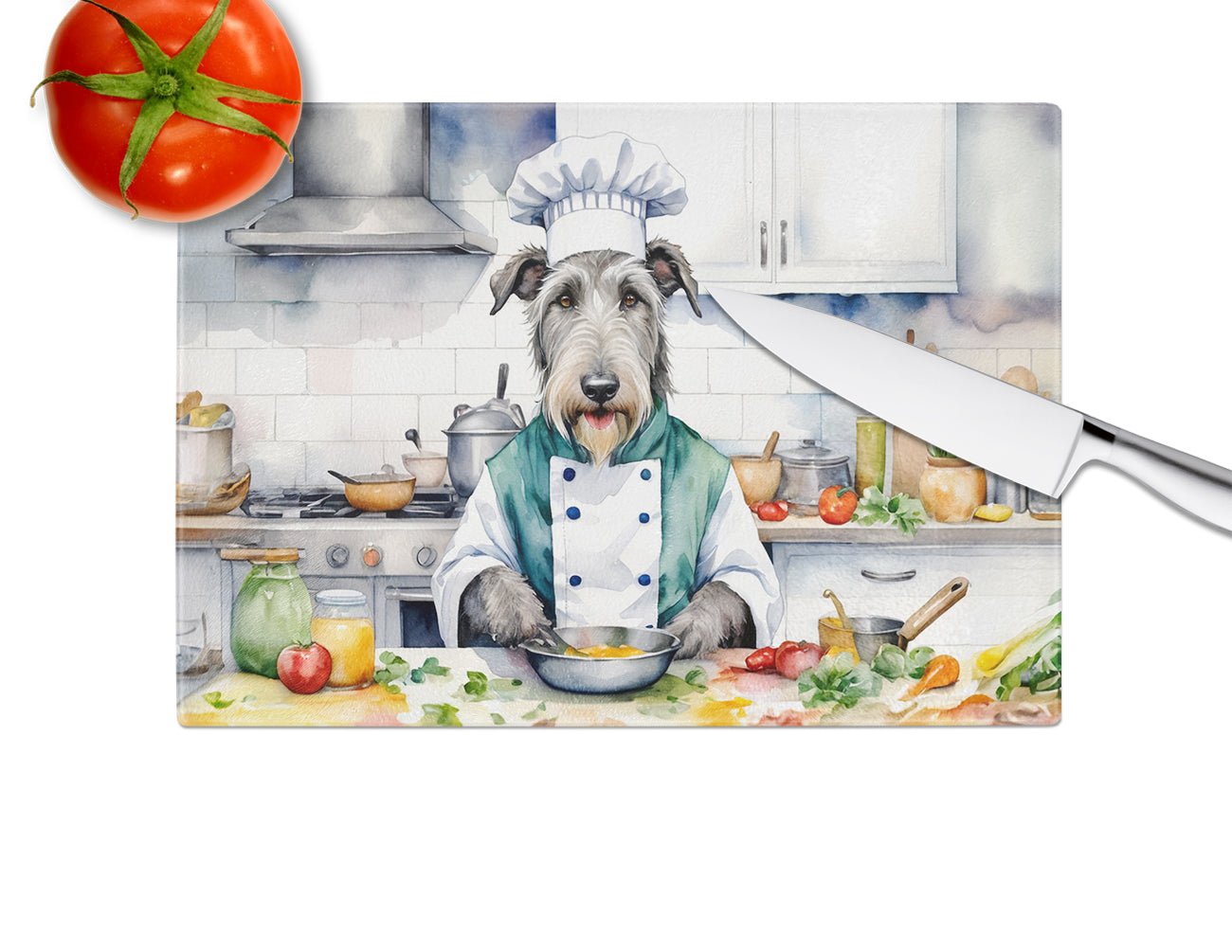 Irish Wolfhound The Chef Glass Cutting Board