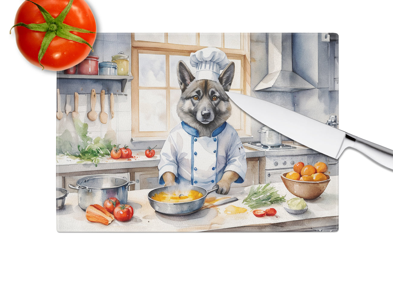 Norwegian Elkhound The Chef Glass Cutting Board