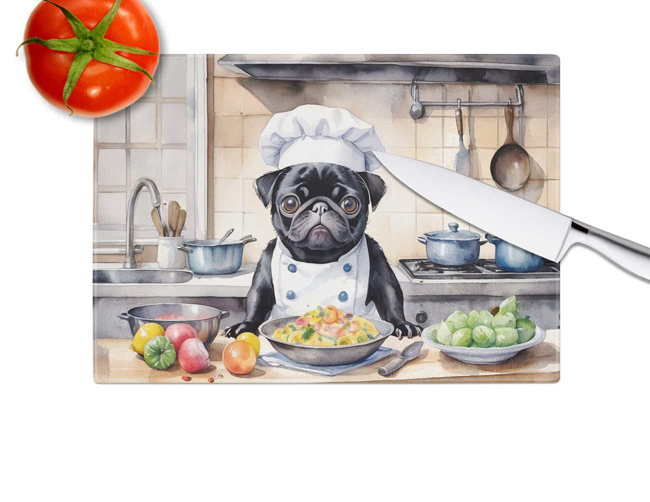 Pug The Chef Glass Cutting Board