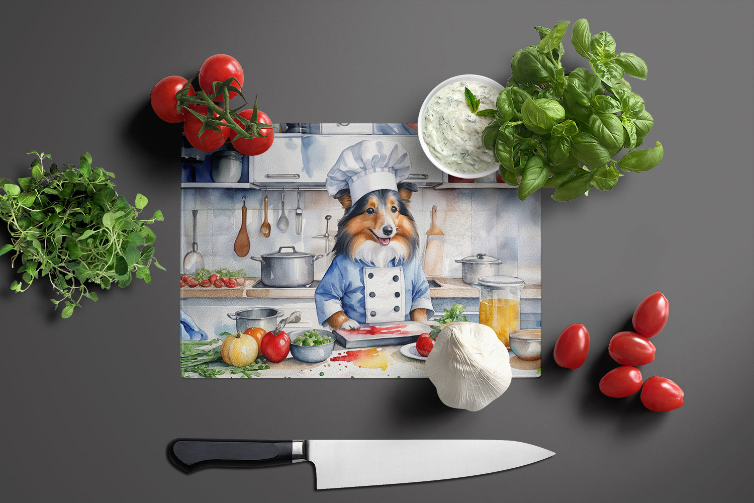 Sheltie The Chef Glass Cutting Board