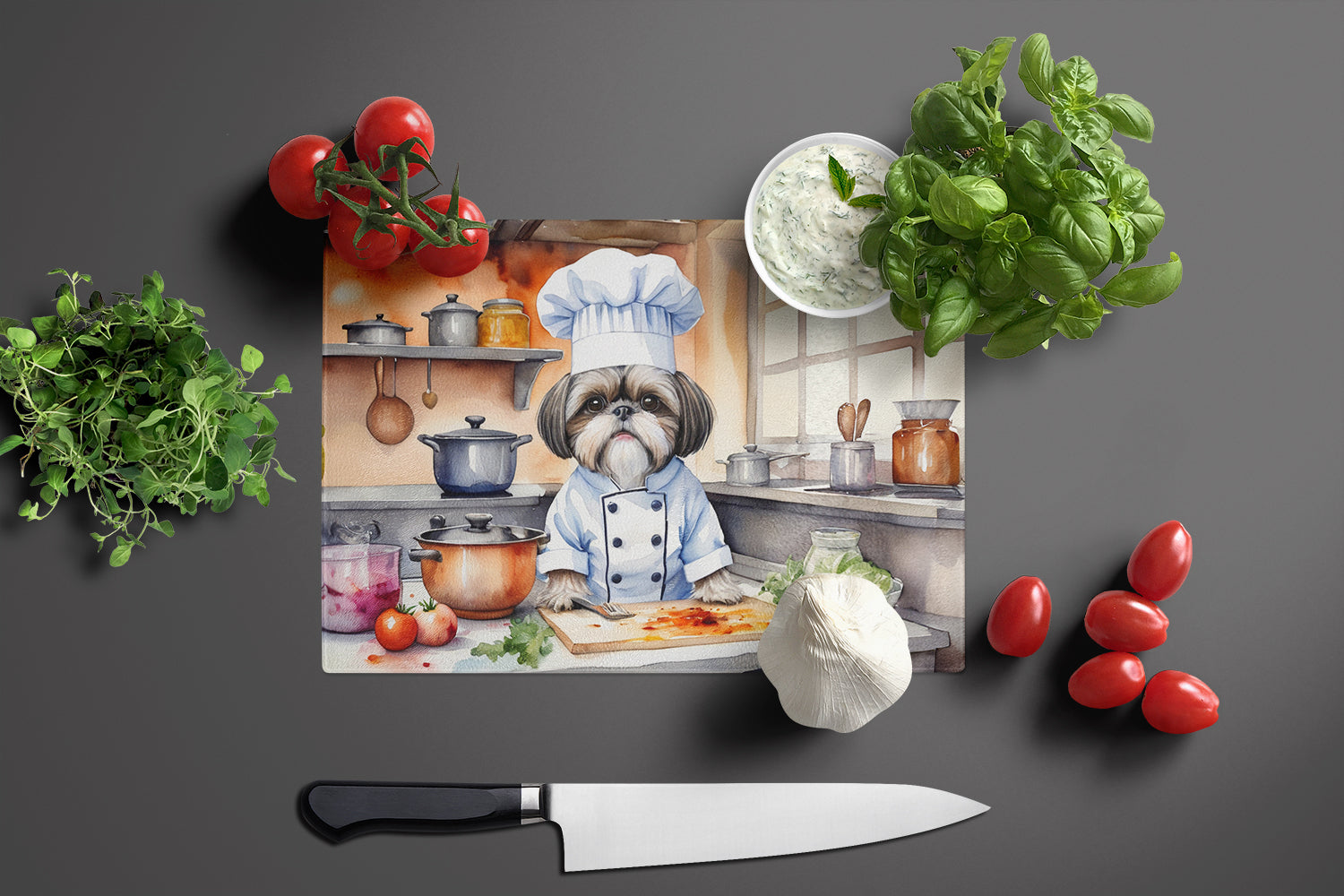 Shih Tzu The Chef Glass Cutting Board