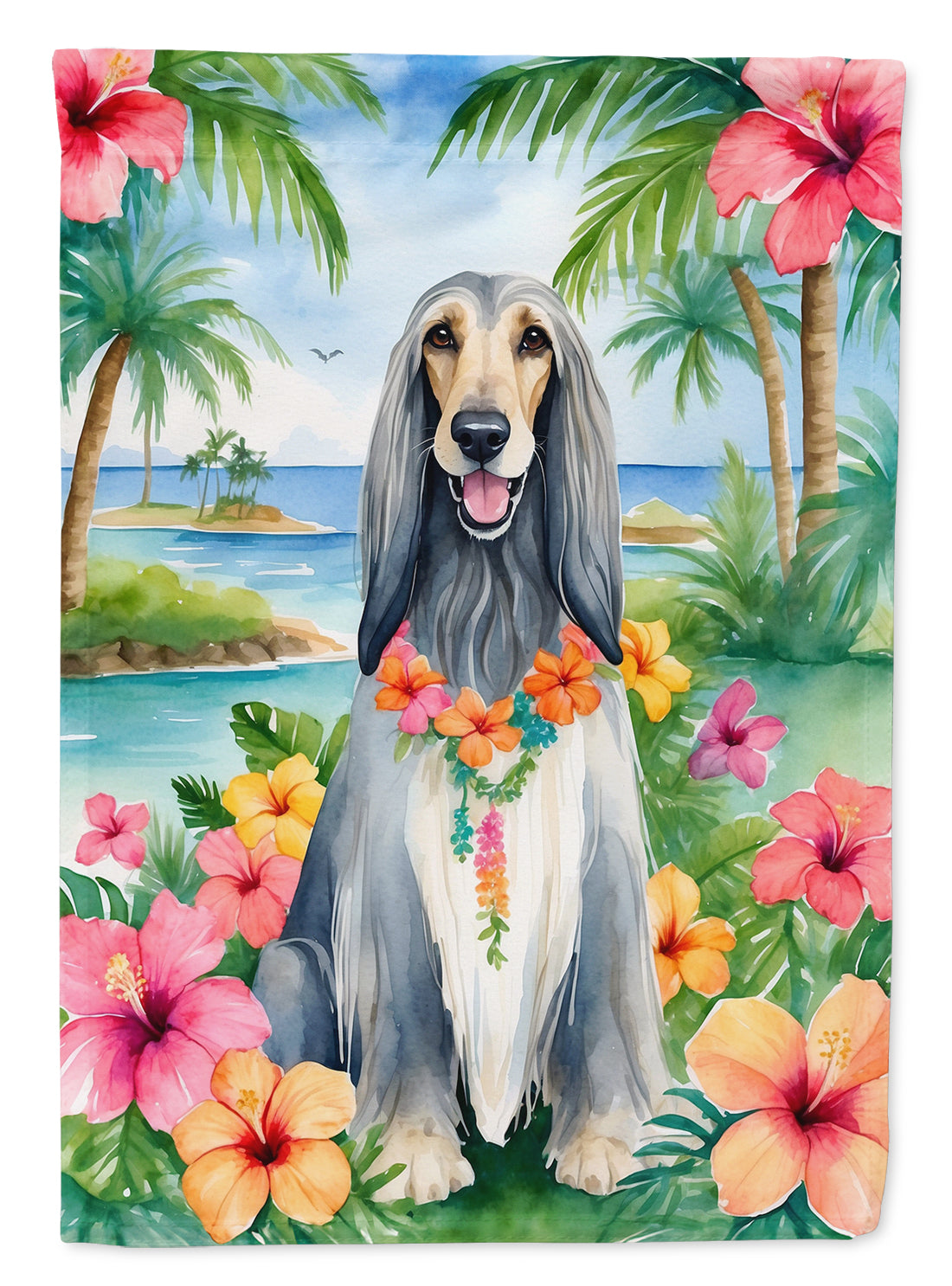 Buy this Afghan Hound Luau House Flag