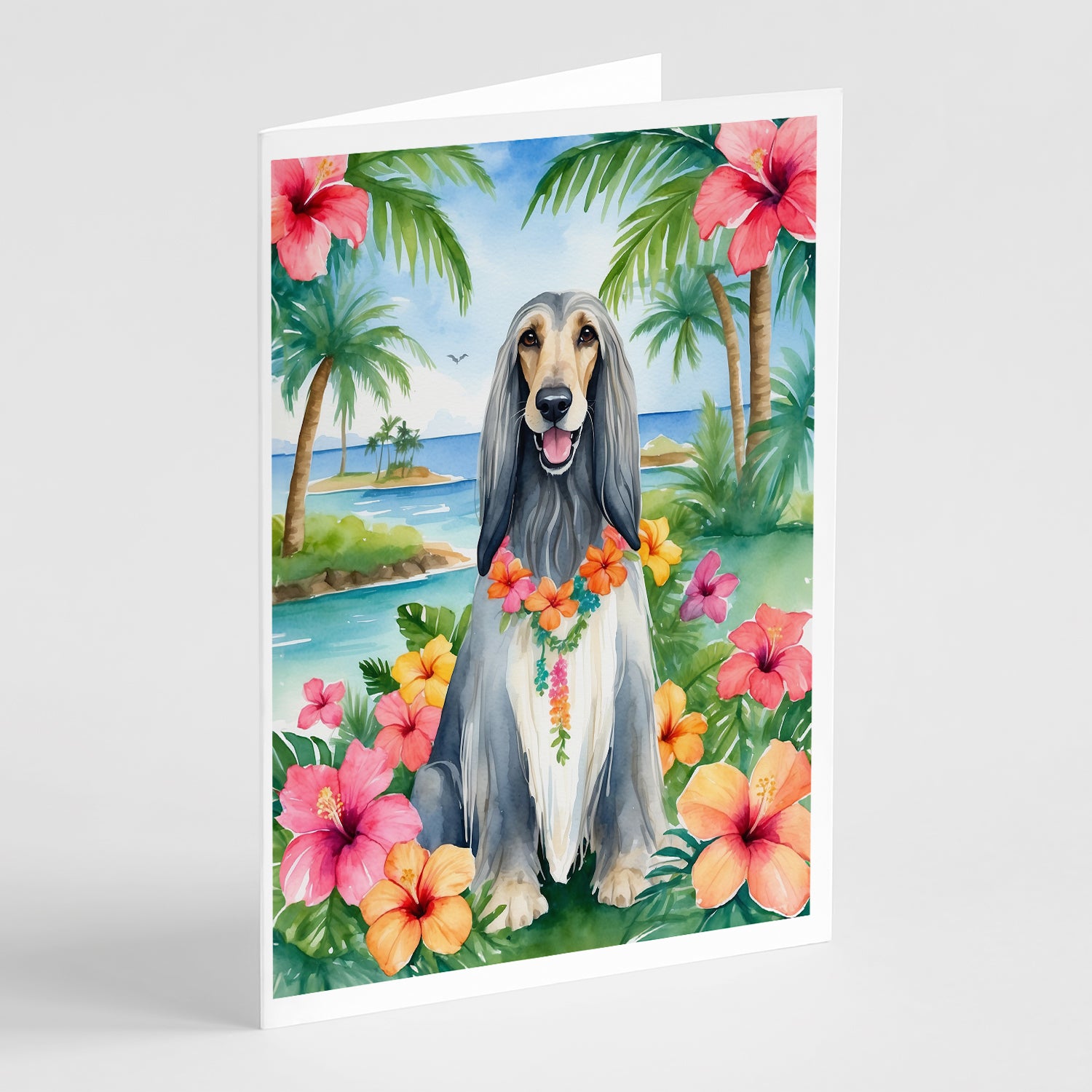 Buy this Afghan Hound Luau Greeting Cards Pack of 8