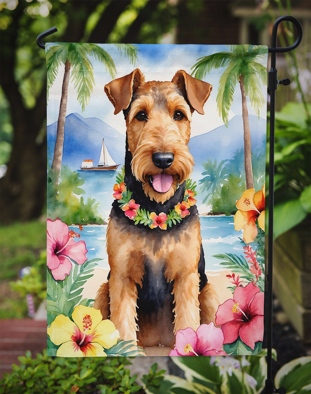 Airedale Terrier Luau Garden Flag