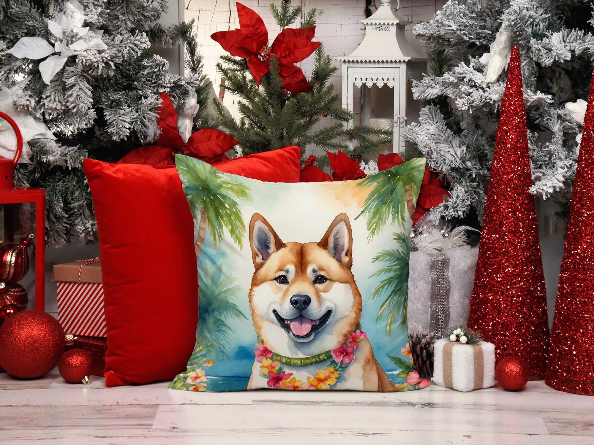 Akita Luau Throw Pillow