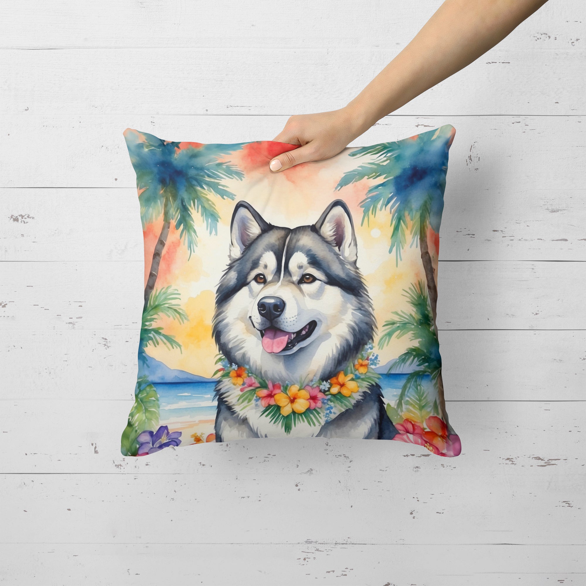 Alaskan Malamute Luau Throw Pillow