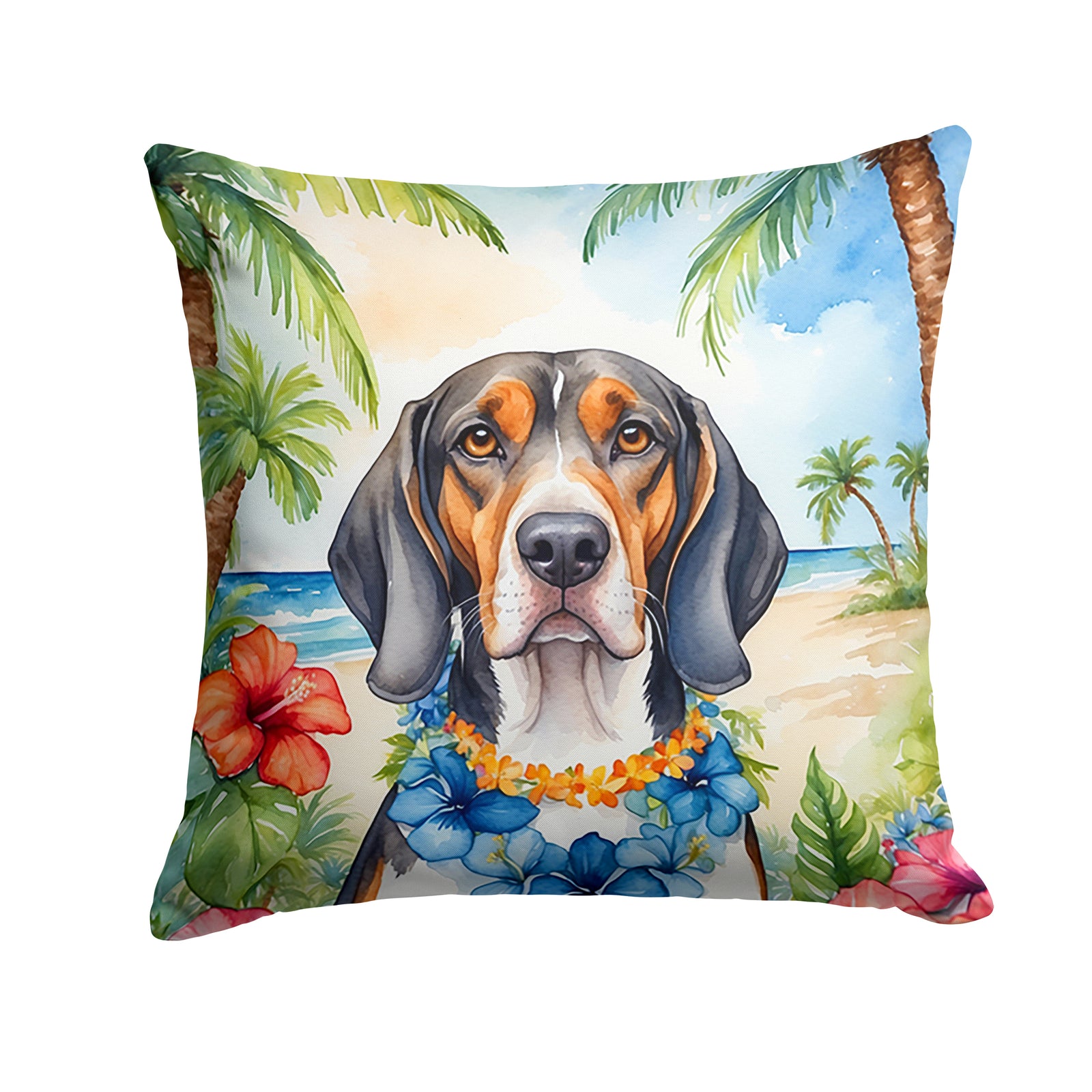 Buy this American English Coonhound Luau Throw Pillow