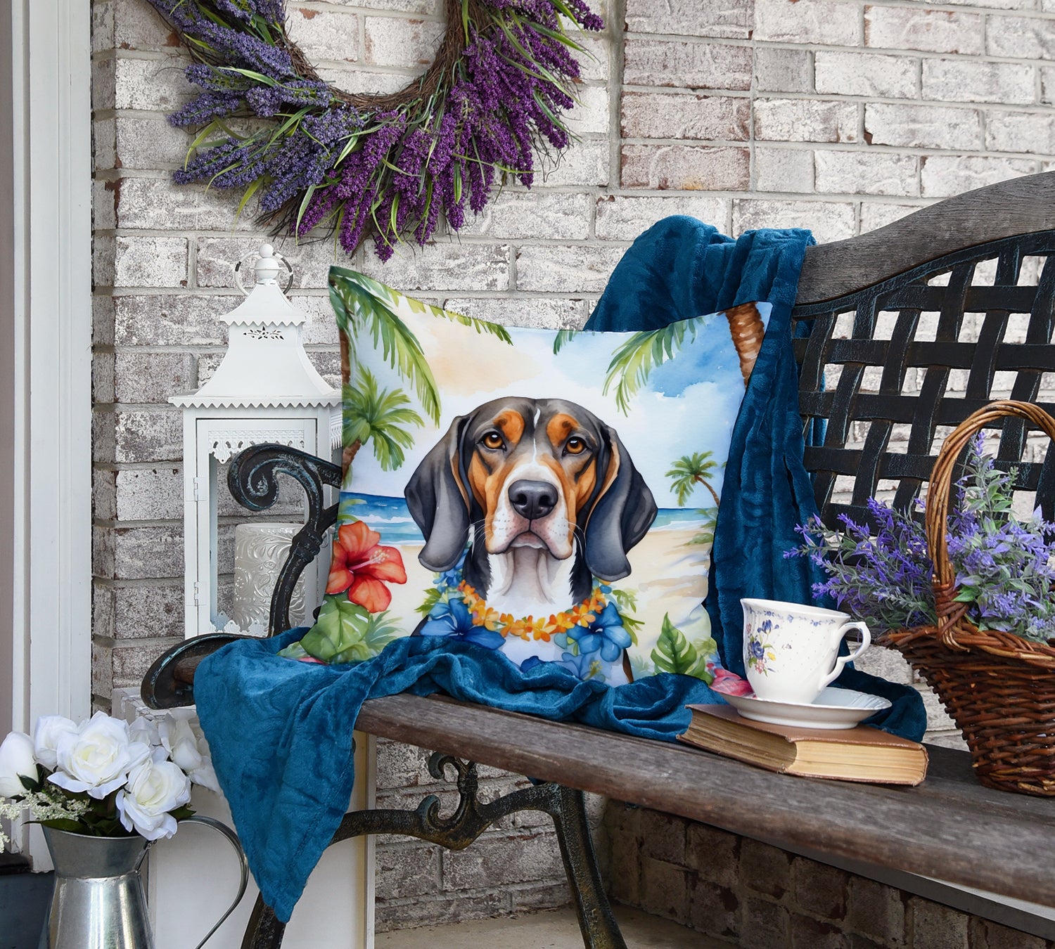 American English Coonhound Luau Throw Pillow