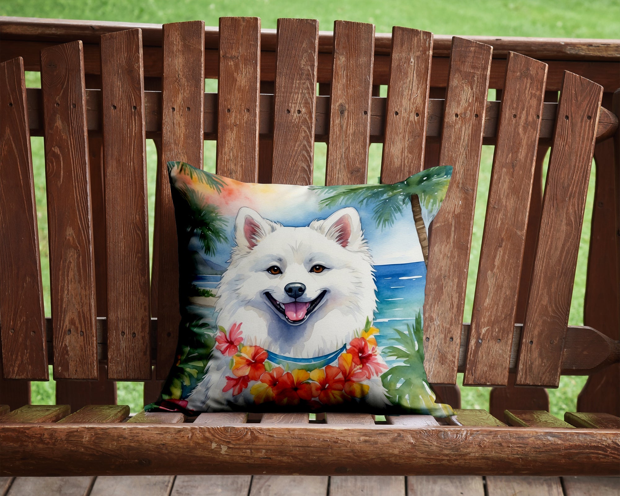 Buy this American Eskimo Luau Throw Pillow