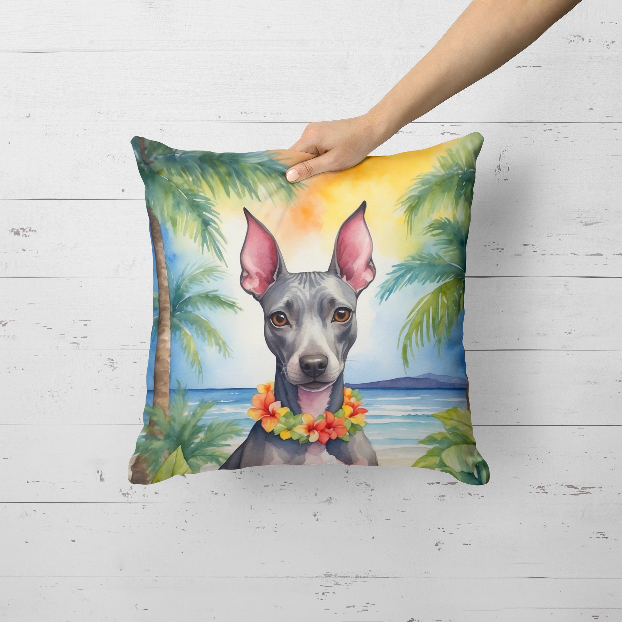 Buy this American Hairless Terrier Luau Throw Pillow