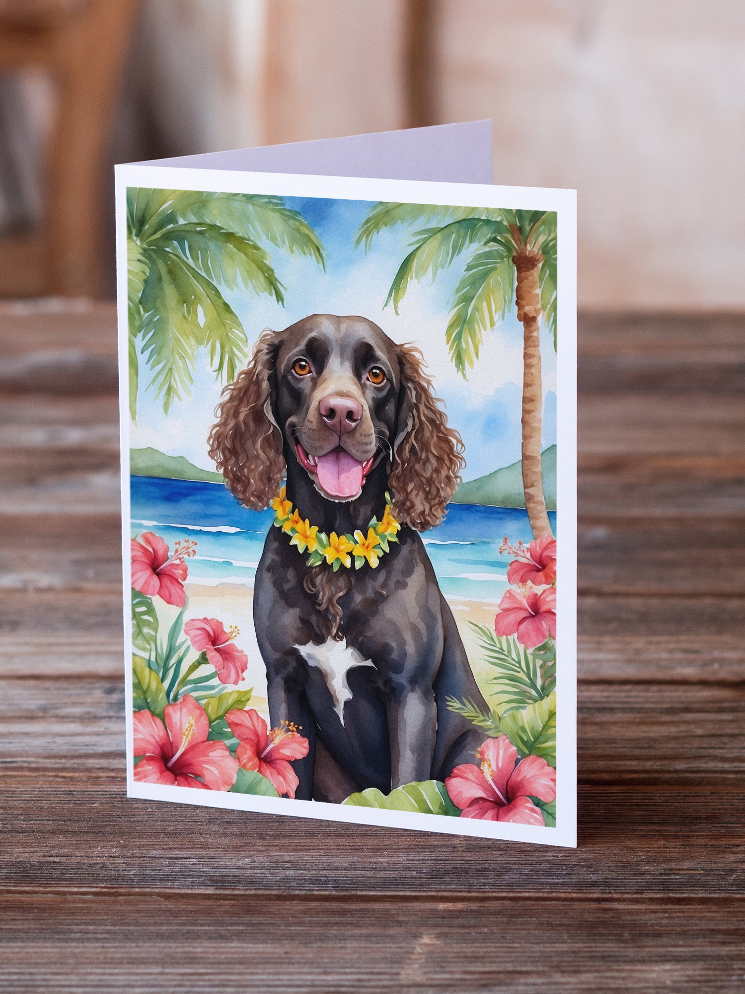 Buy this American Water Spaniel Luau Greeting Cards Pack of 8