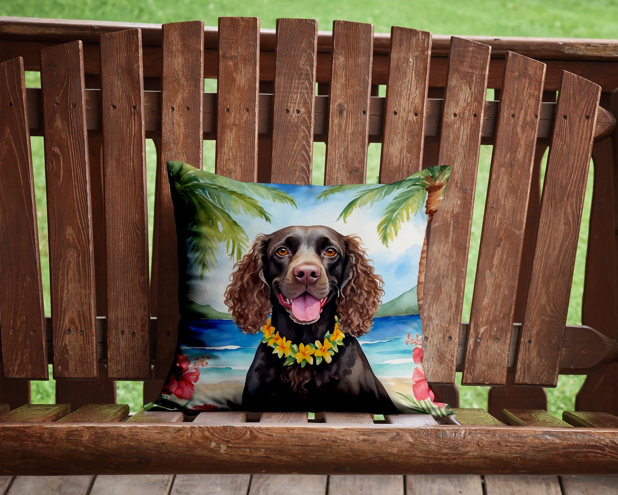 Buy this American Water Spaniel Luau Throw Pillow