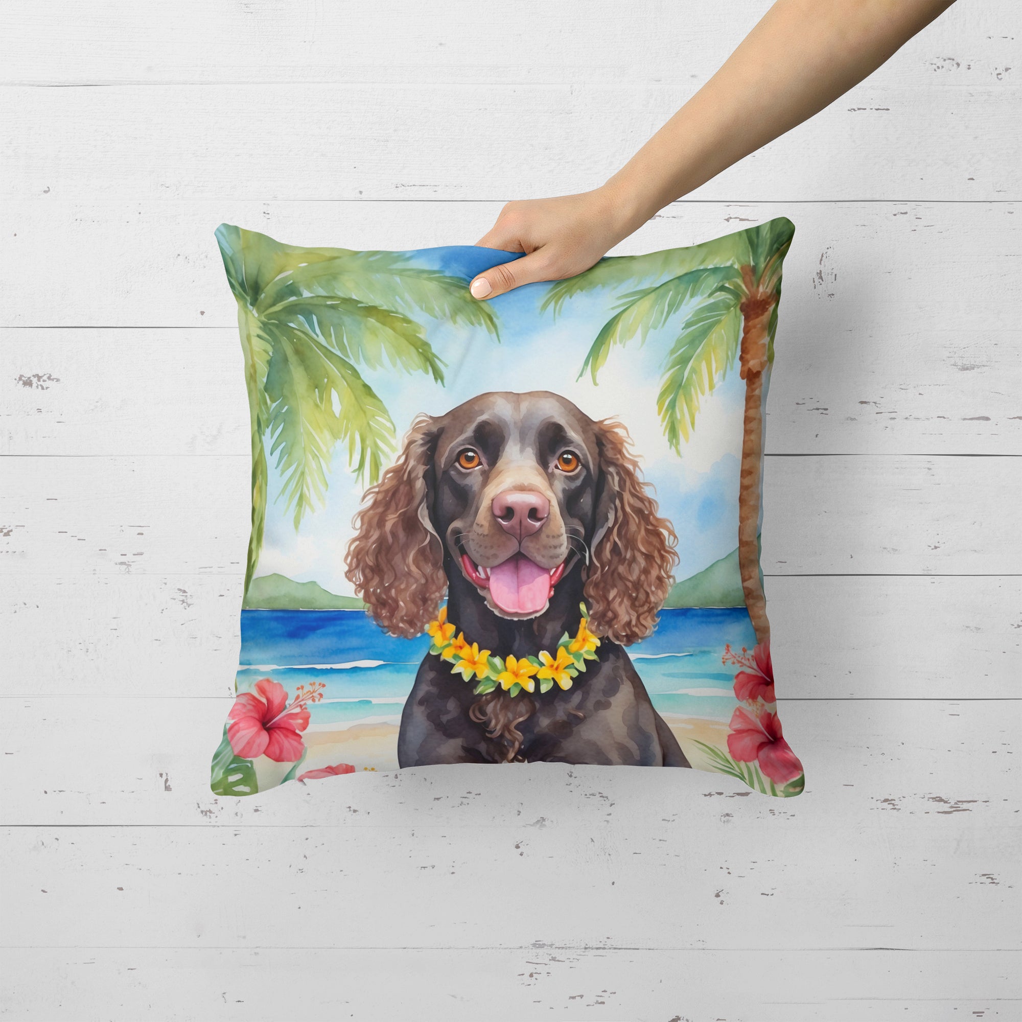 Buy this American Water Spaniel Luau Throw Pillow